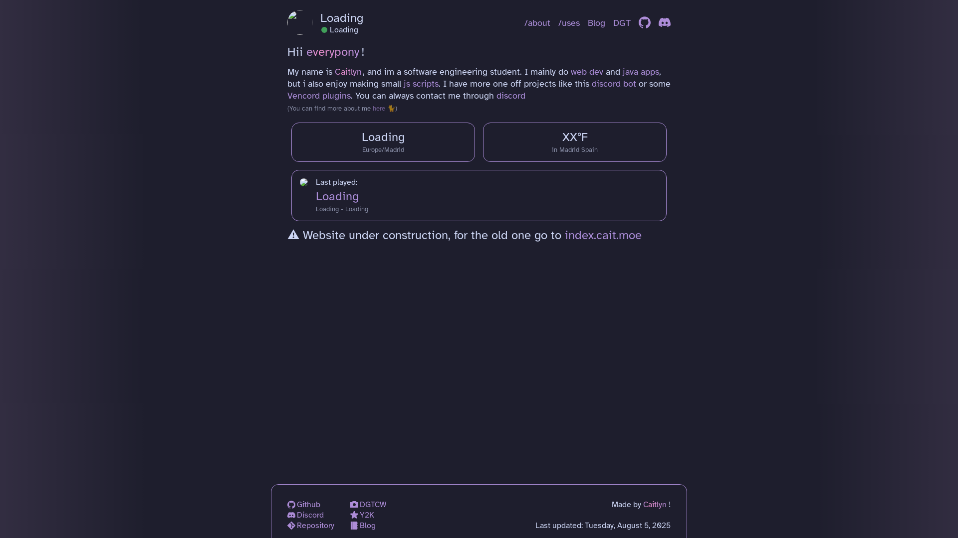 website screenshot of https://cait.moe/