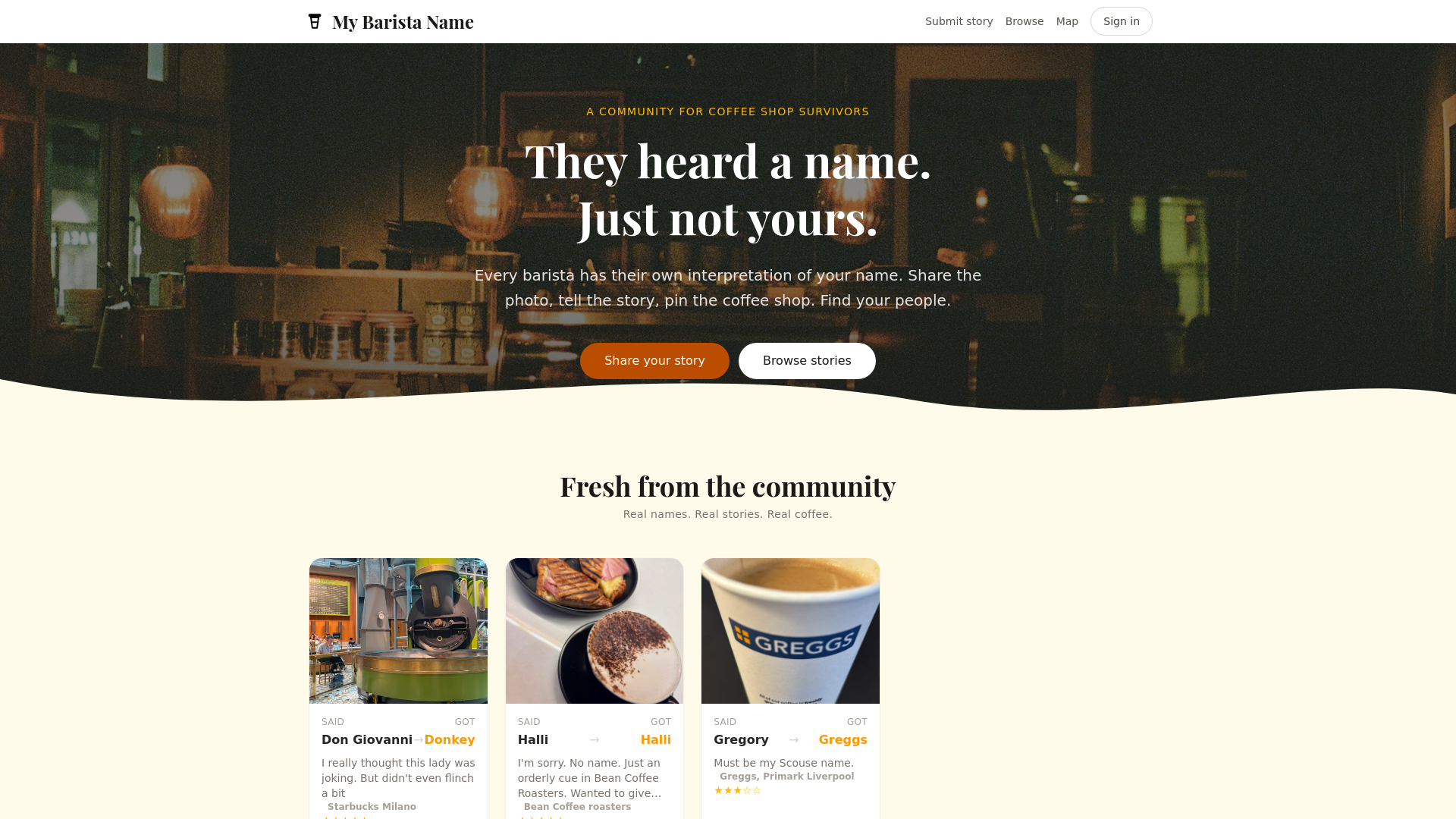website screenshot of https://mybaristaname.com/