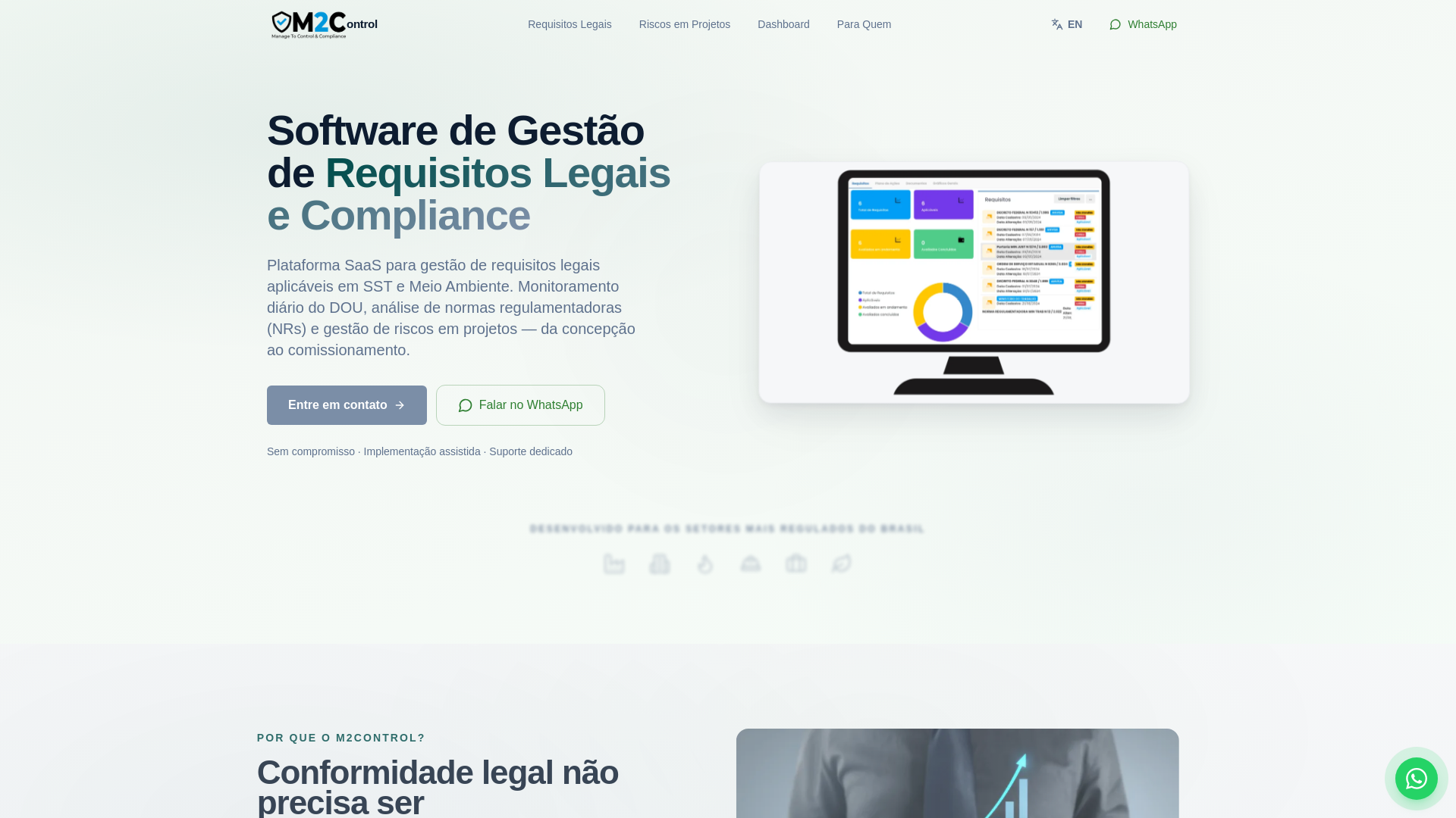 website screenshot of https://m2control.com.br/