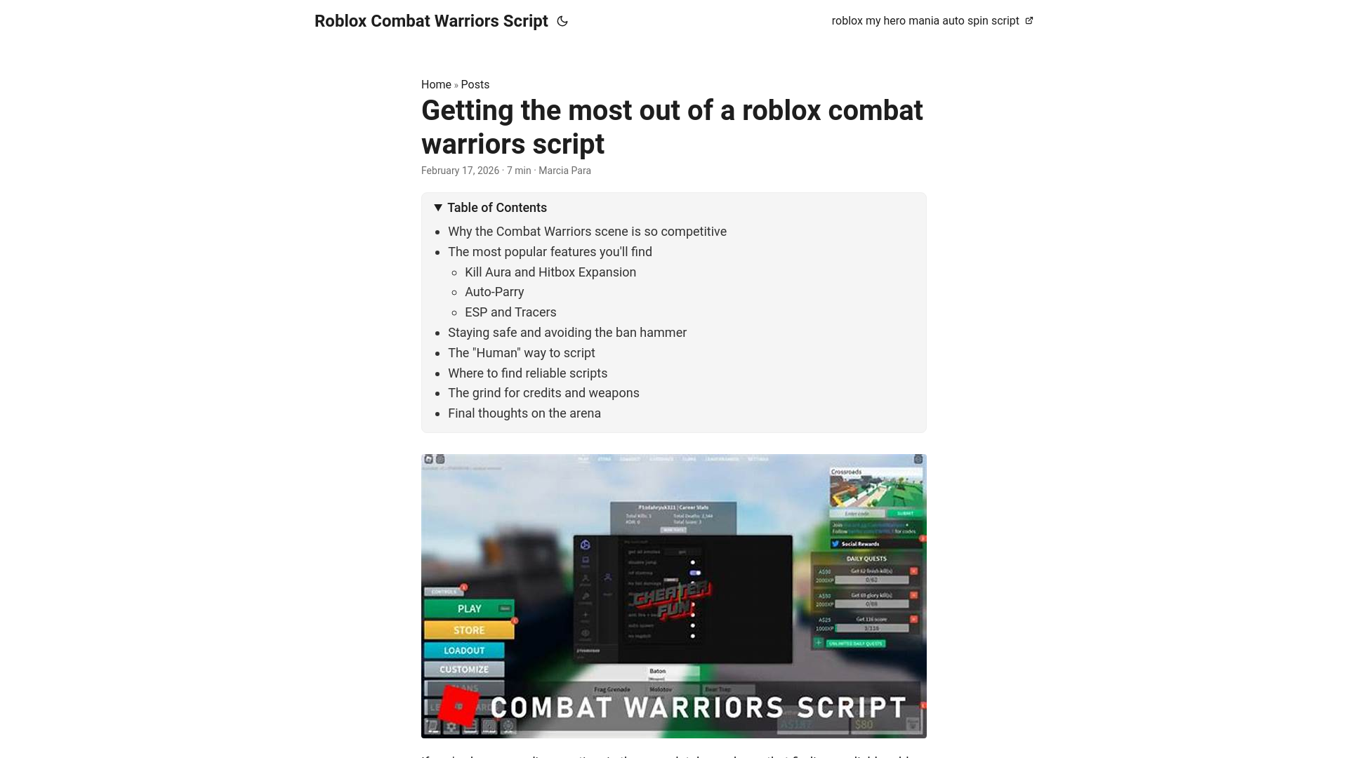 website screenshot of https://roblox-combat-warriors-script.pages.dev/