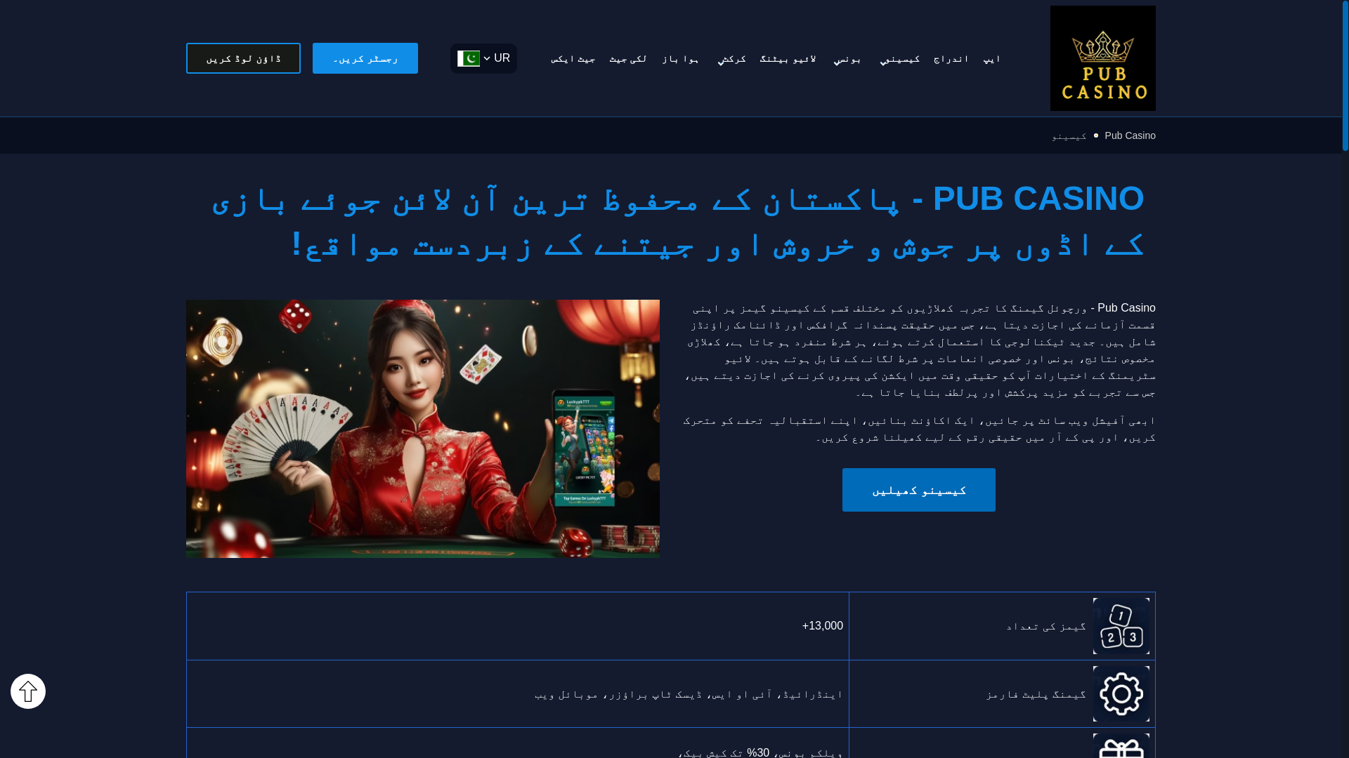 website screenshot of https://pubcasino23.com/