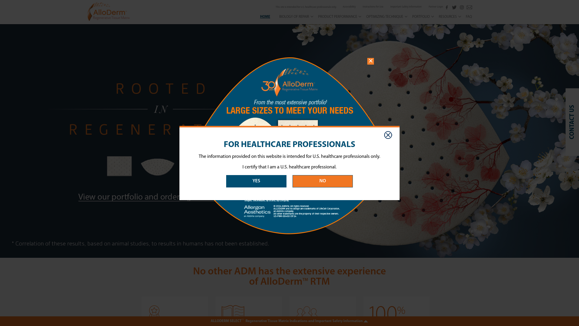 website screenshot of https://alloderm-hcp-static-site.pages.dev/