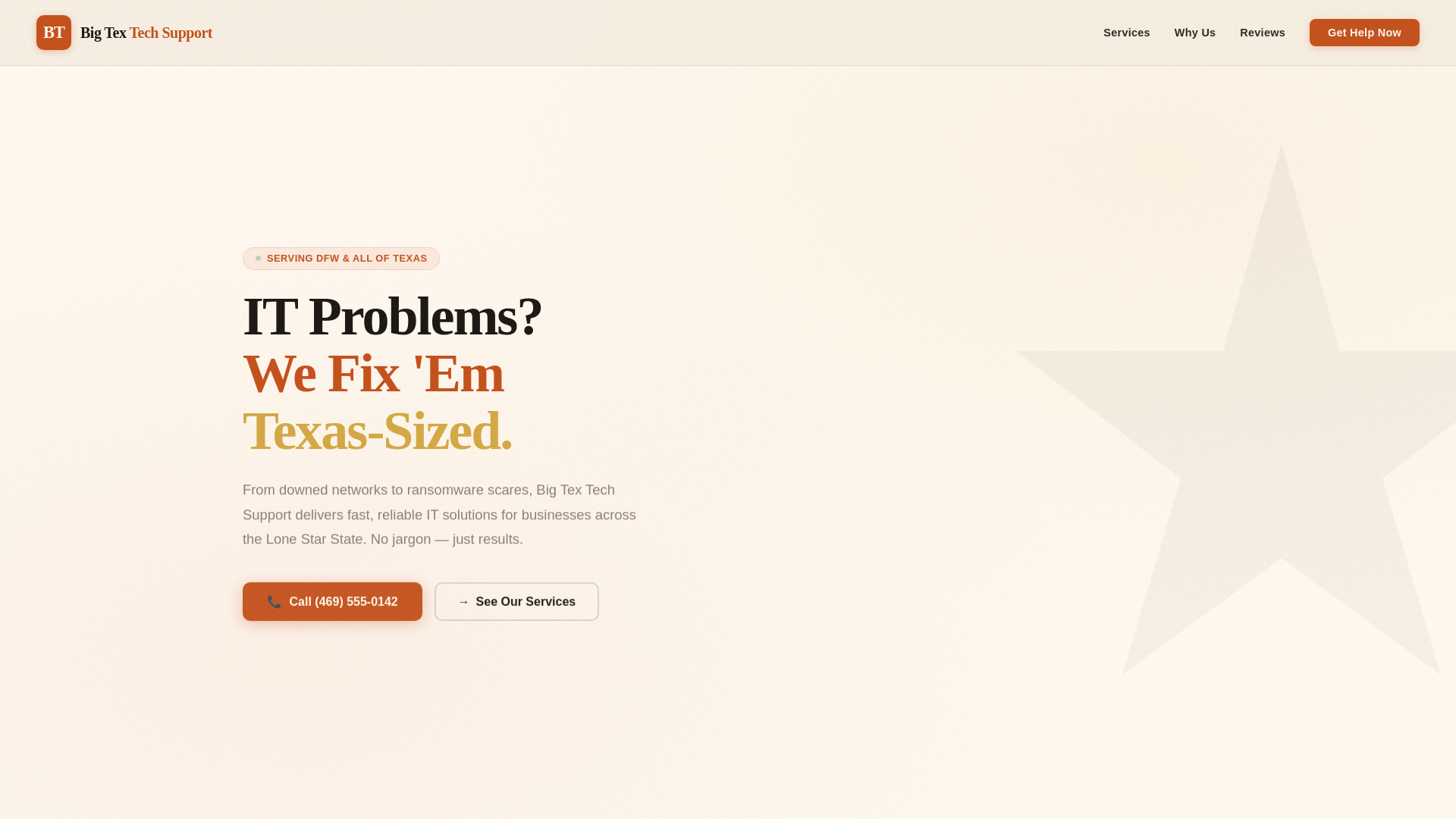 website screenshot of https://bigtextechsupport.com