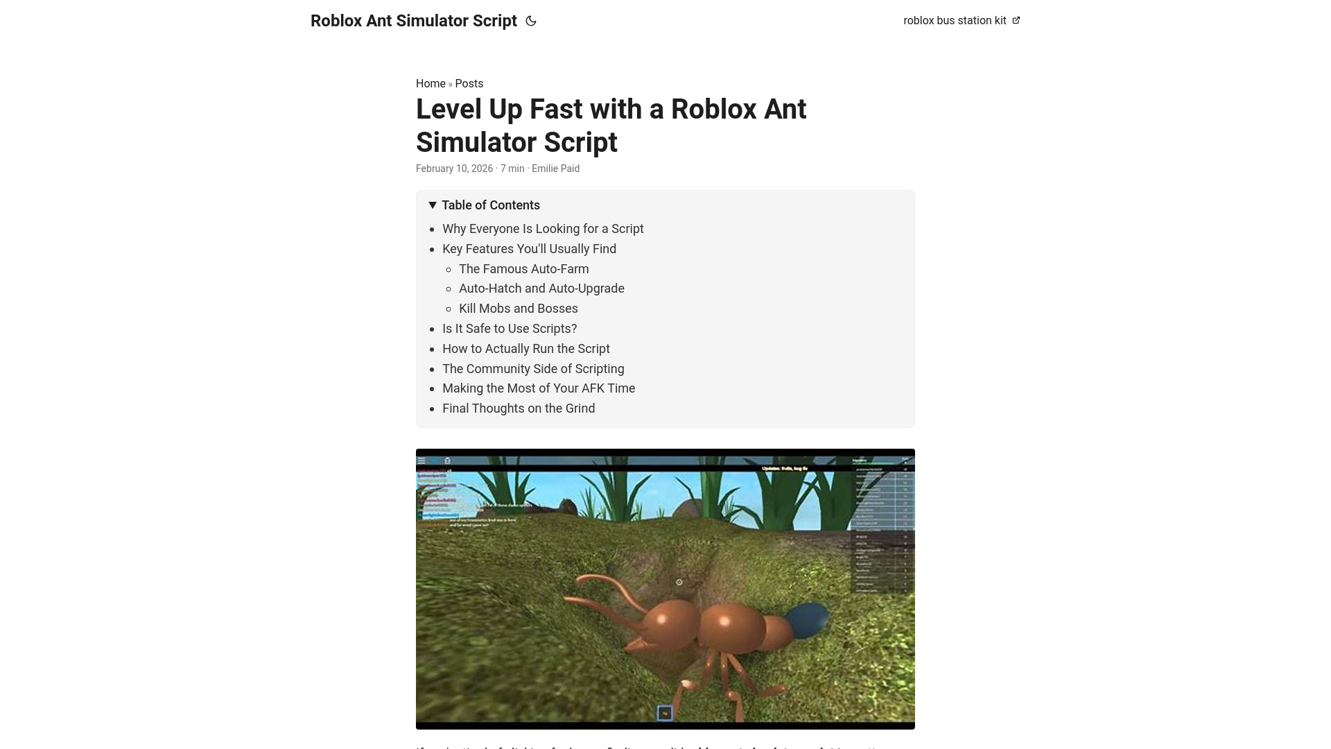 website screenshot of https://roblox-ant-simulator-script.pages.dev/