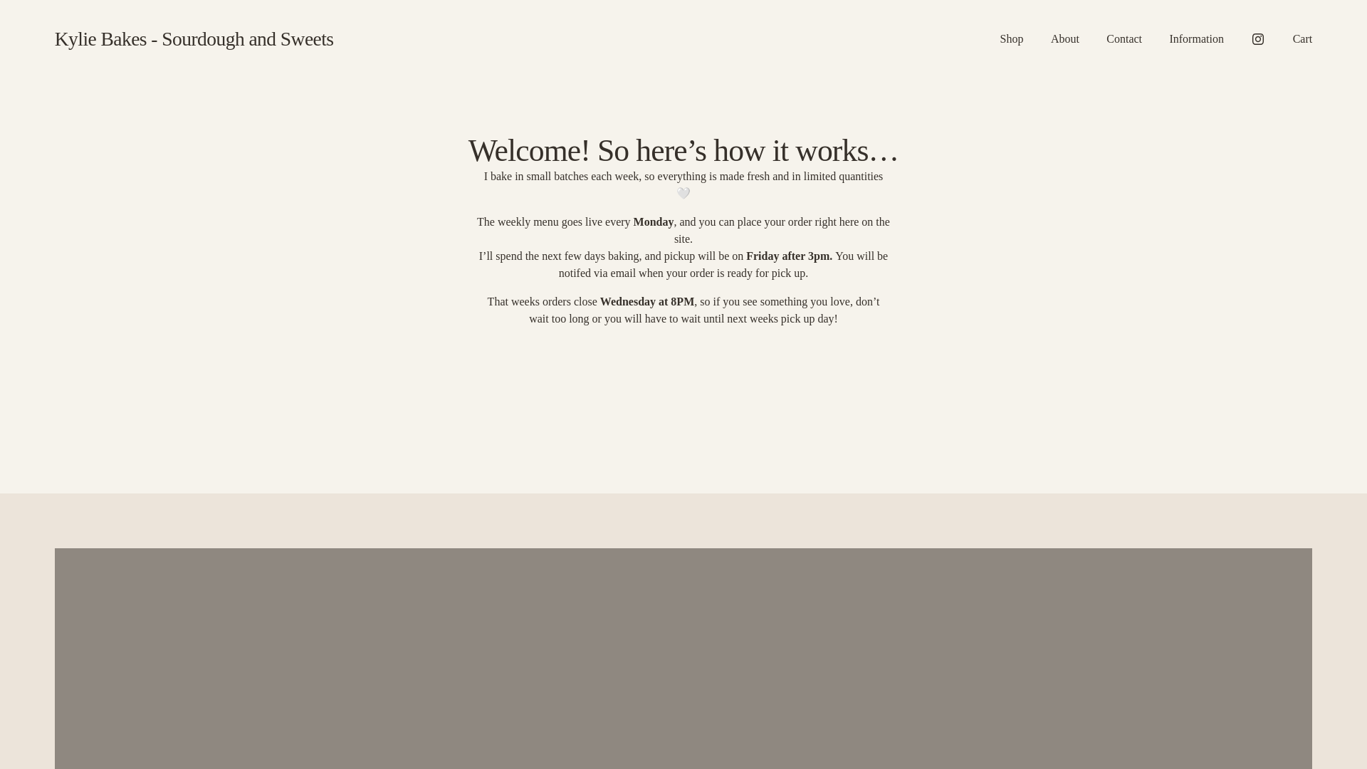 website screenshot of https://kyliebakes-sourdoughandsweets.com