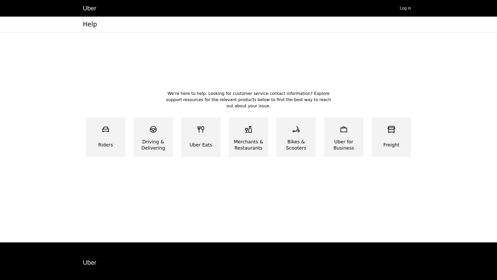 website screenshot of https://help.uber.com