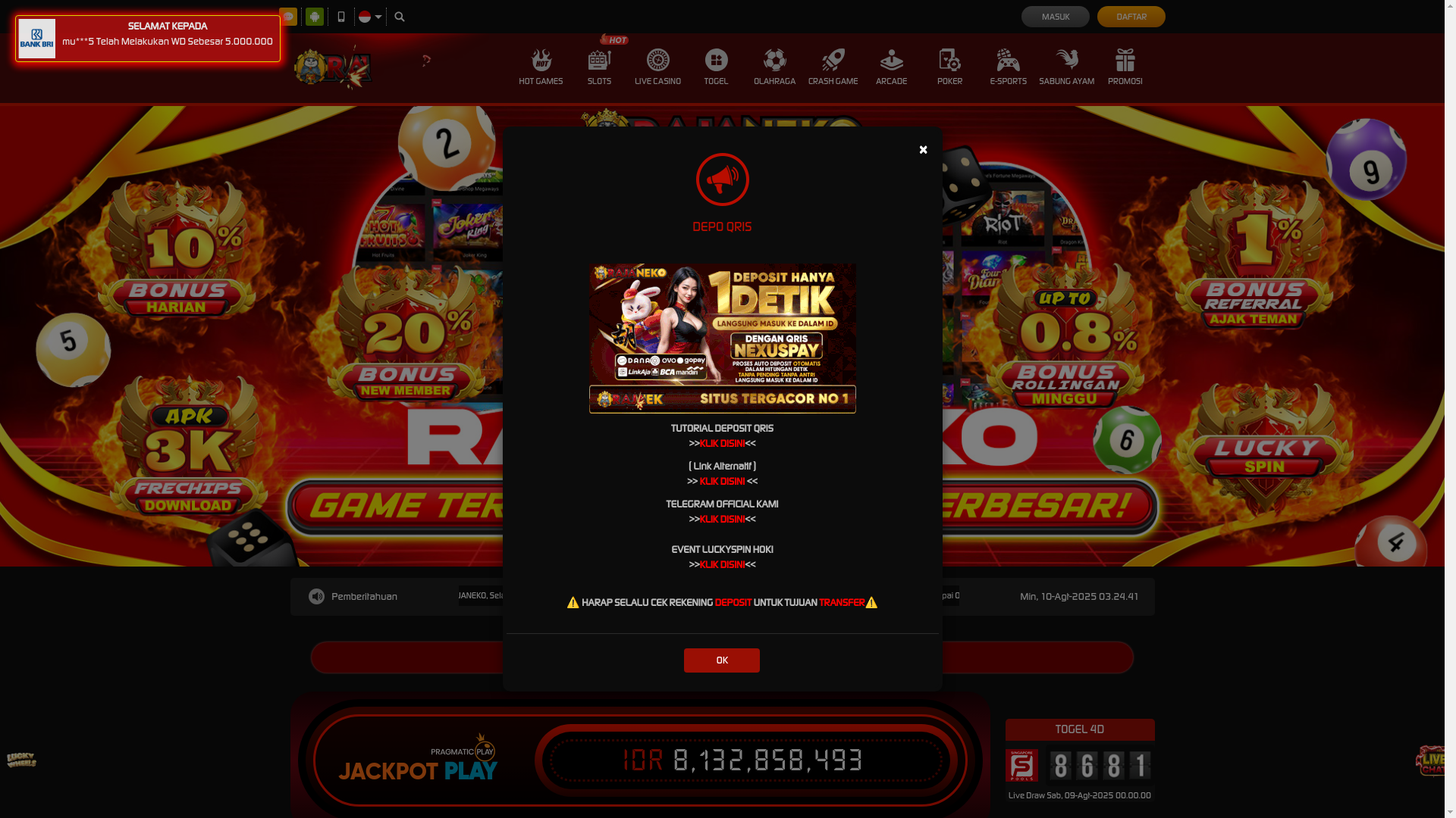 website screenshot of https://rajaneko-hayabusa.sbs/