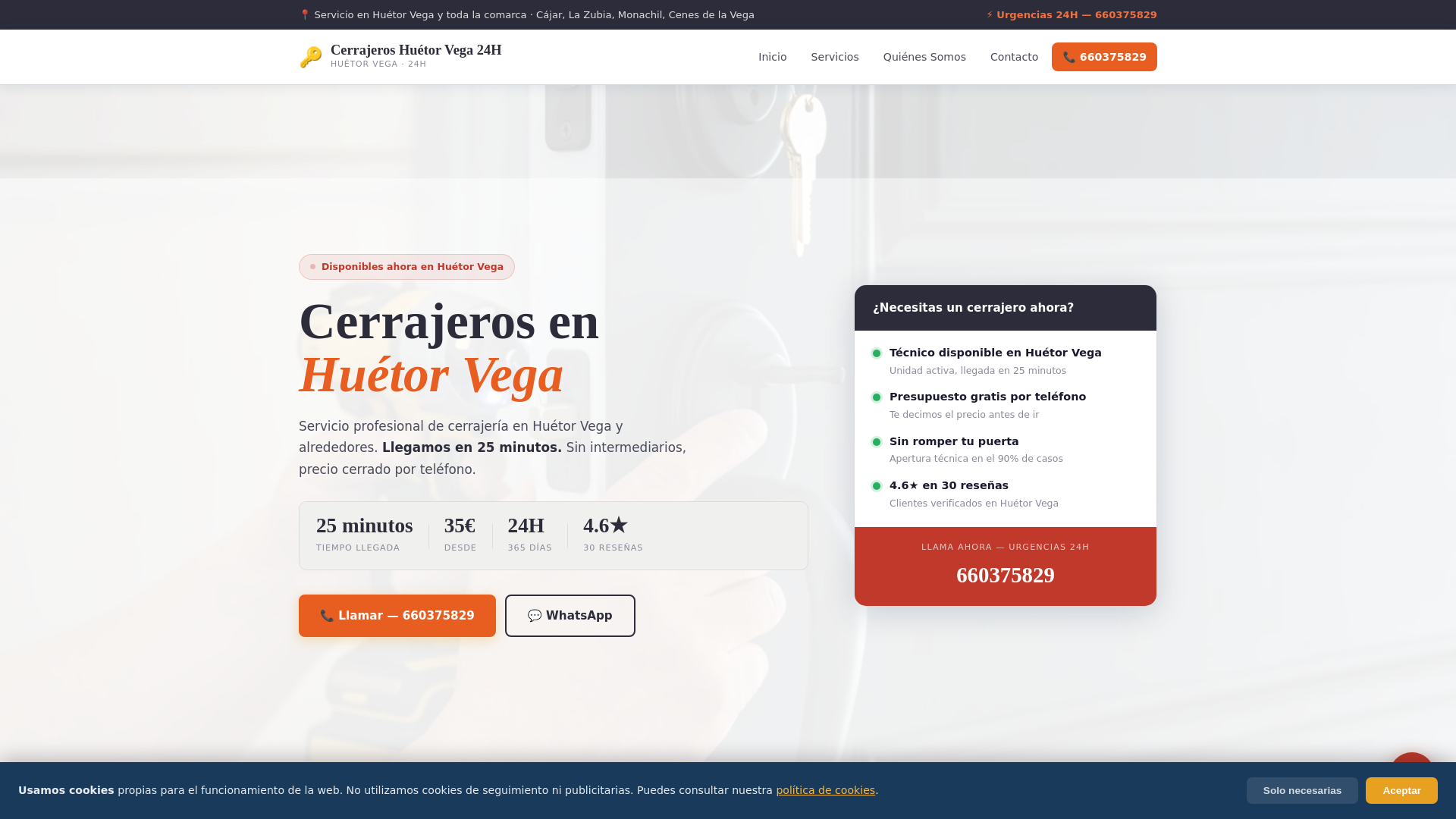 website screenshot of https://cerrajeroshuetorvega.es