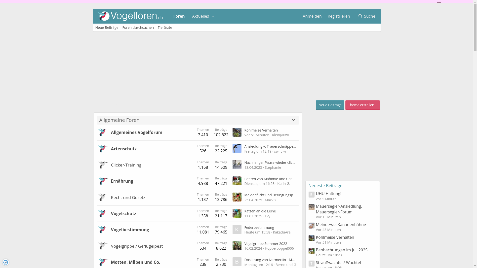 website screenshot of https://vogelforen.de/