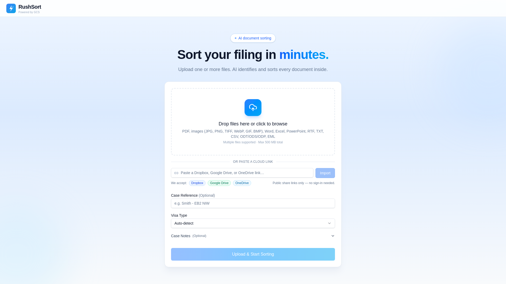 website screenshot of https://rushsort.com/