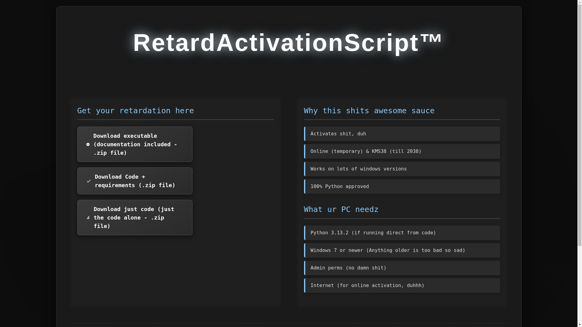 website screenshot of https://retardactivationscripts.pages.dev/