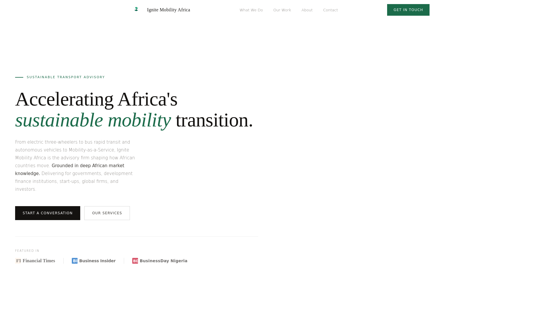 website screenshot of https://ignitemobilityafrica.com/