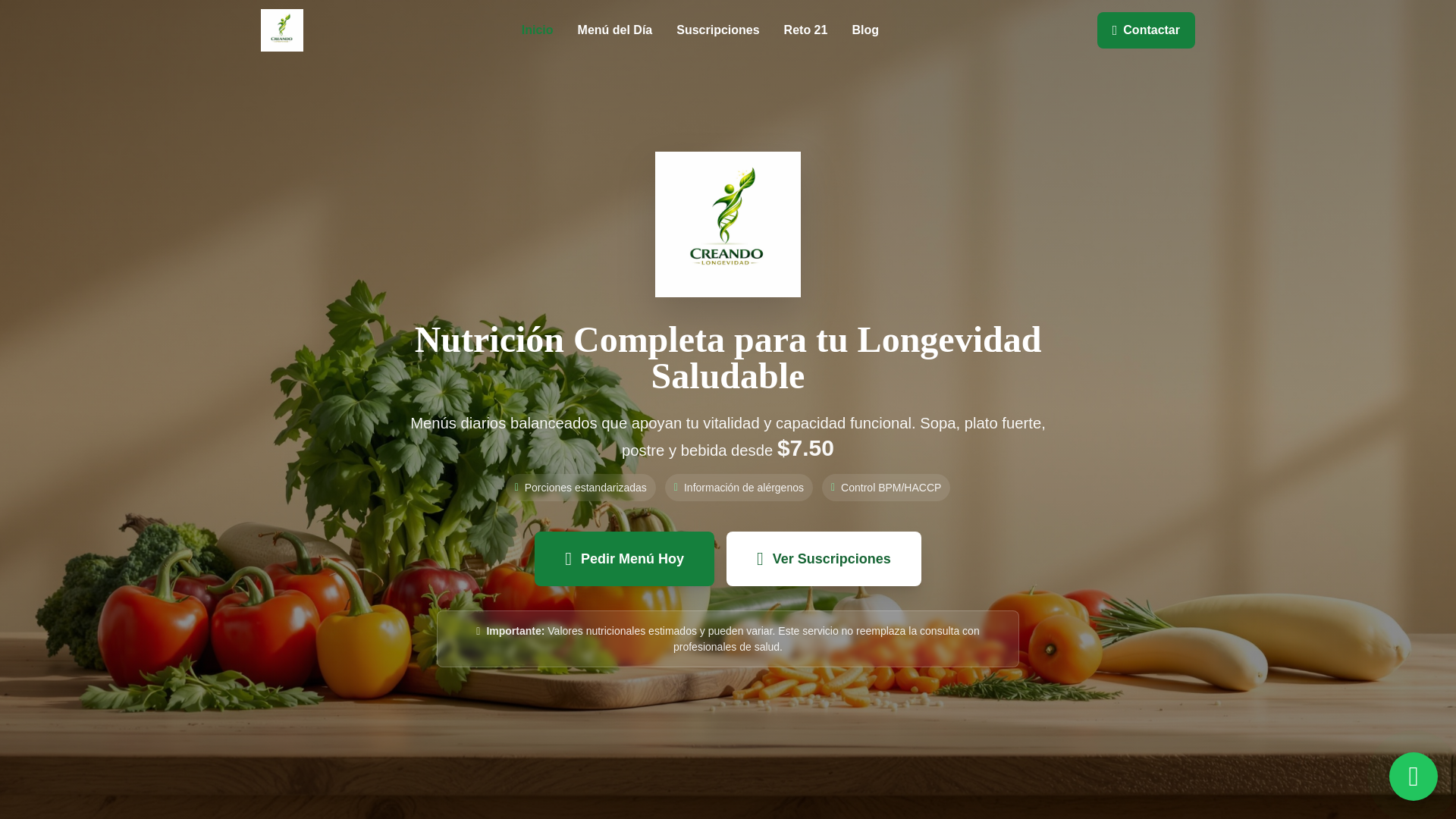 website screenshot of https://creandolongevidad.com/