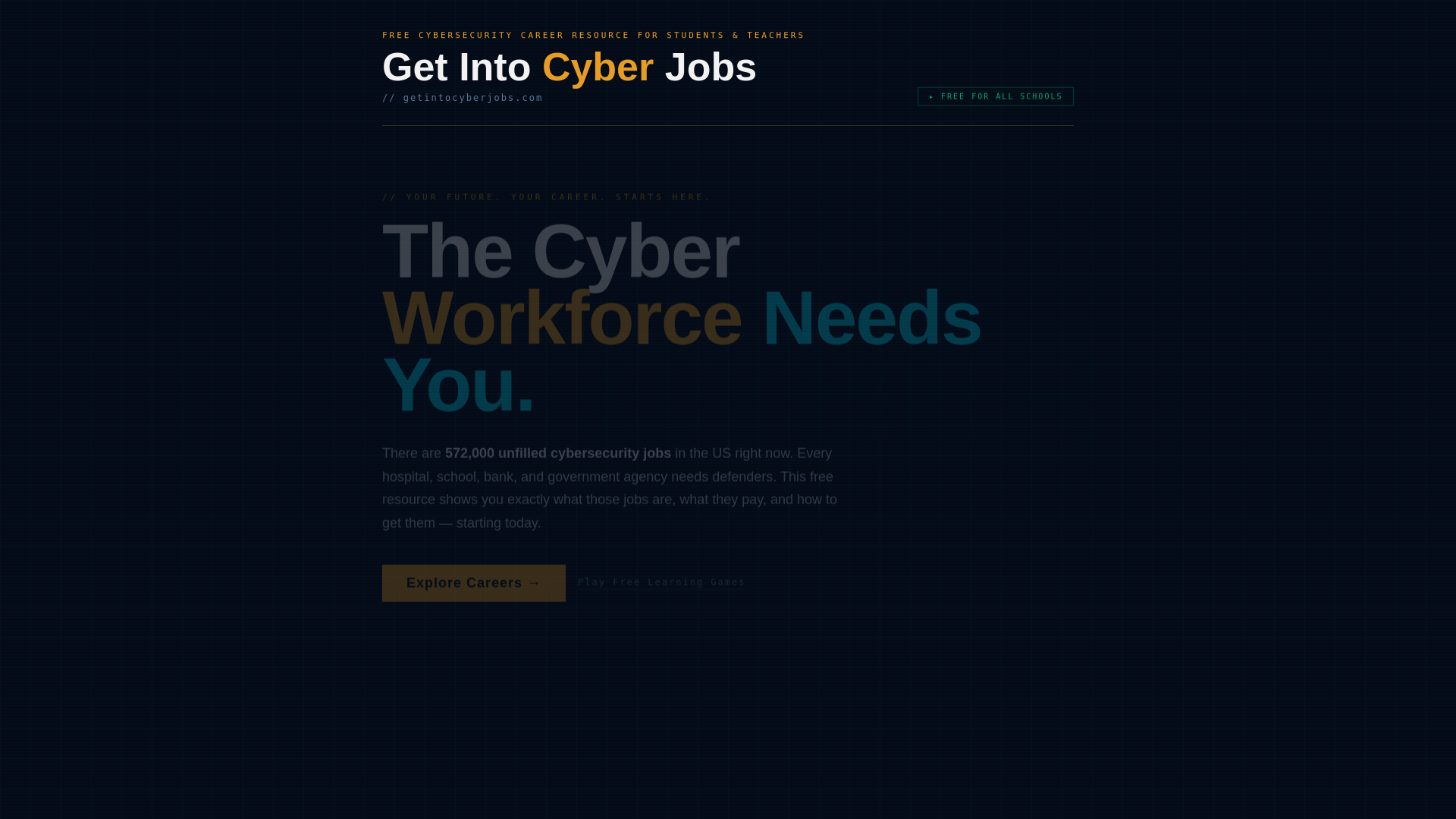 website screenshot of https://getintocyberjobs.com/