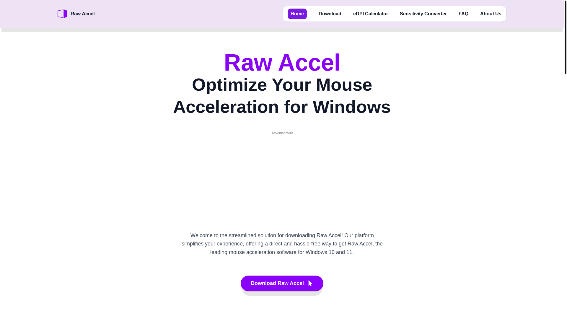 website screenshot of https://rawaccel.pages.dev/