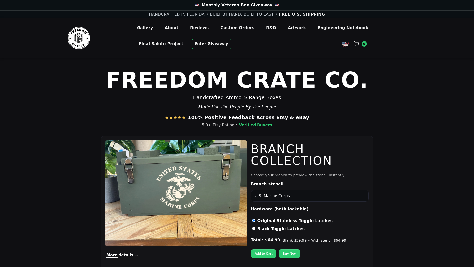 website screenshot of https://woodammocrate.com