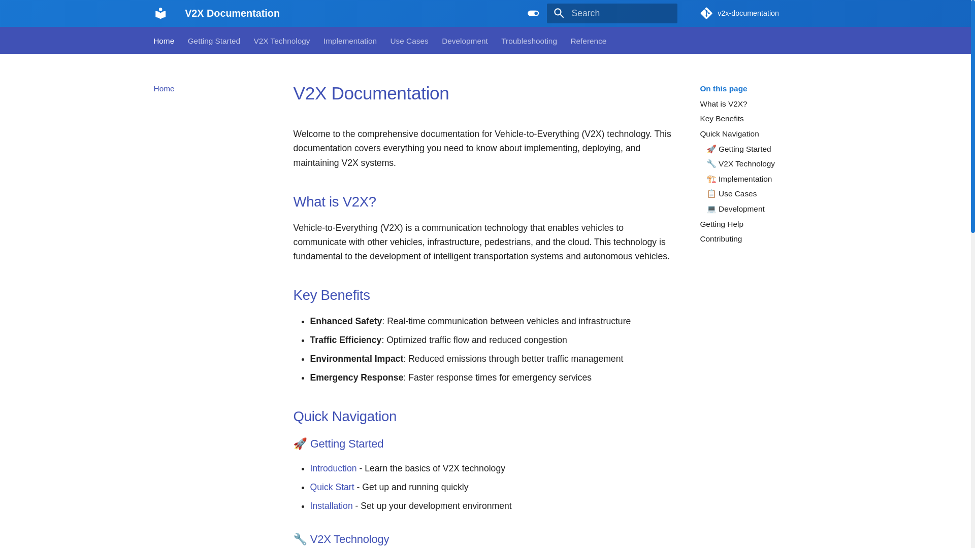 website screenshot of https://v2x-documentation.pages.dev/