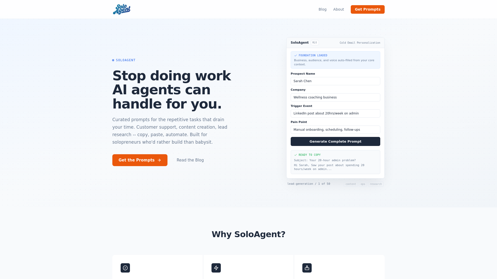 website screenshot of https://getsoloagent.com