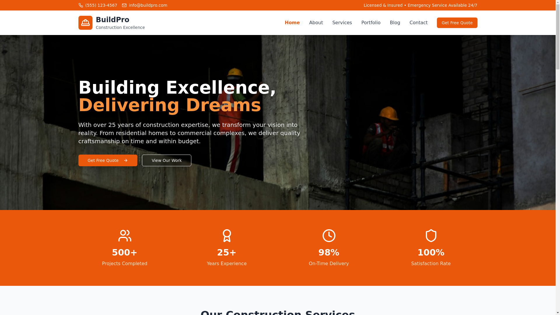 website screenshot of https://construction-pro.pages.dev/