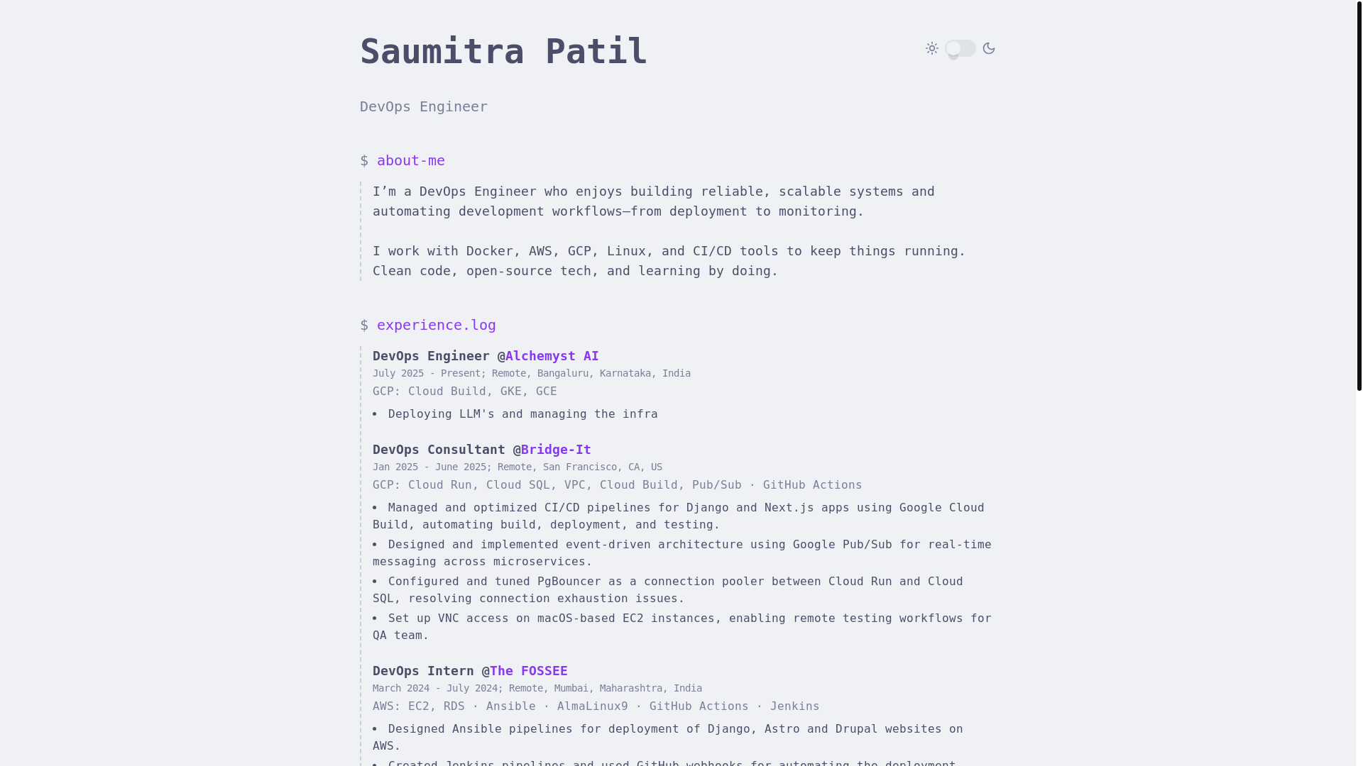 website screenshot of https://saumitrapatil.pages.dev/