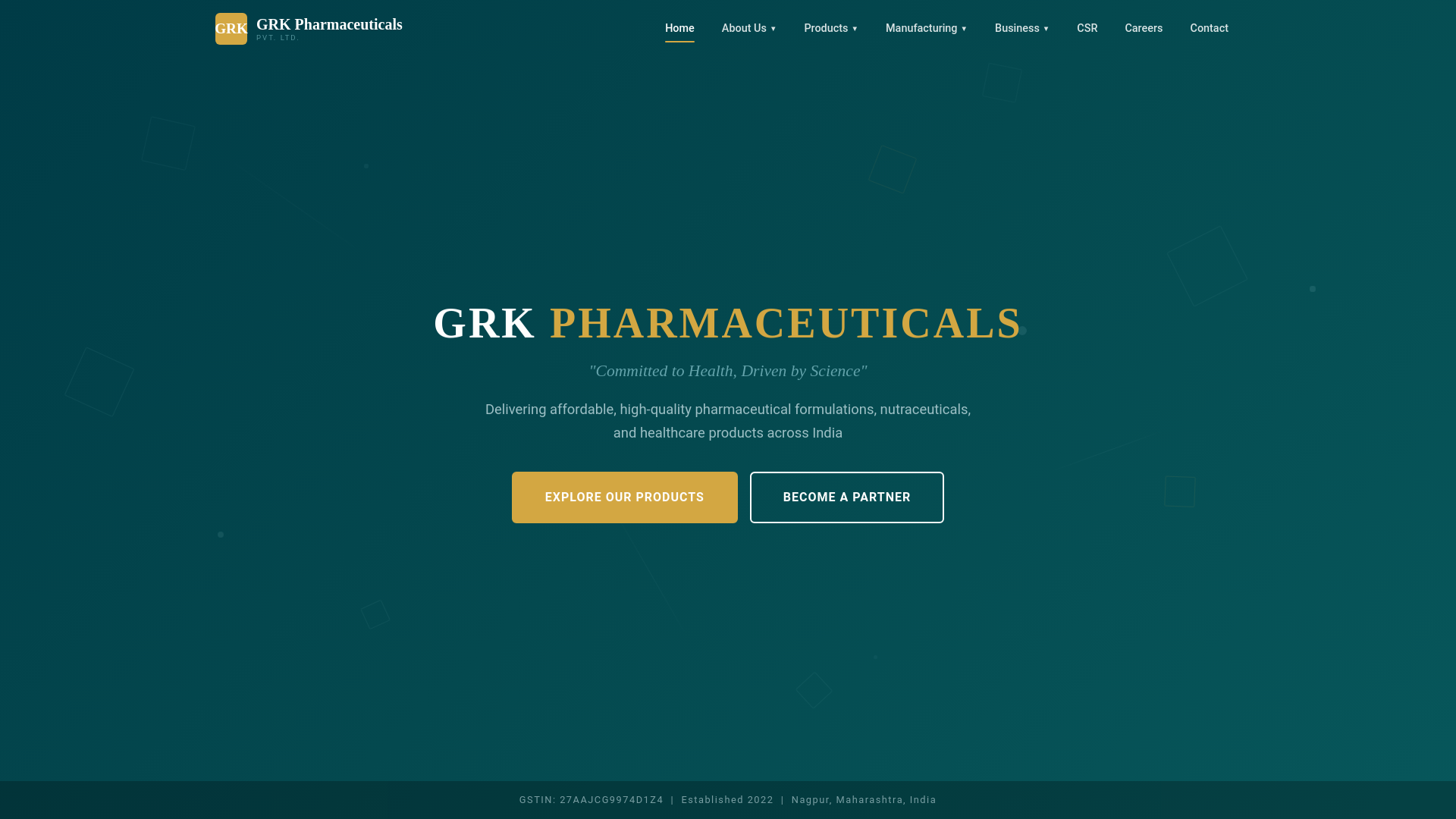 website screenshot of https://grkpharmaceuticals.in/