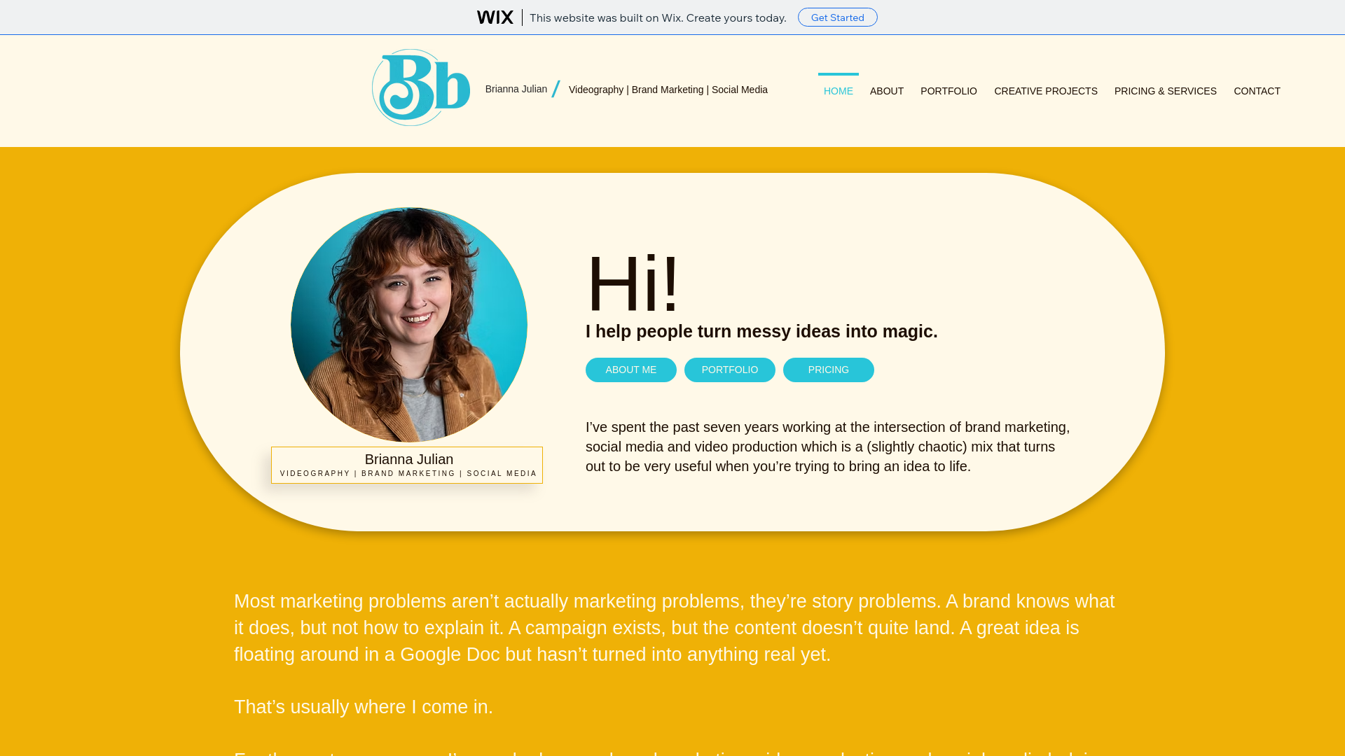 website screenshot of https://briannajuliancreative.com/