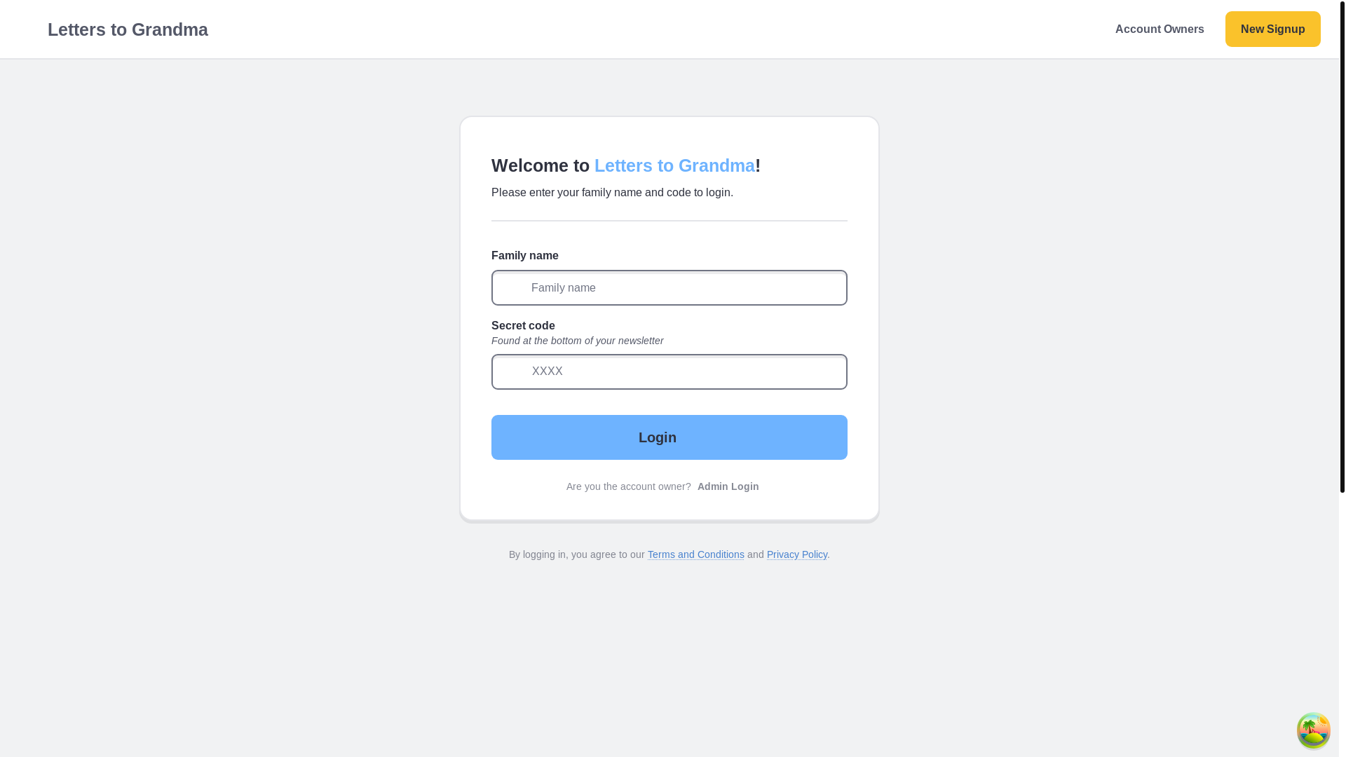 website screenshot of https://letters-to-grandma-sandbox-app.pages.dev/