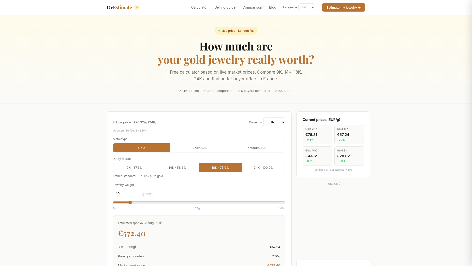 website screenshot of https://orestimate.io