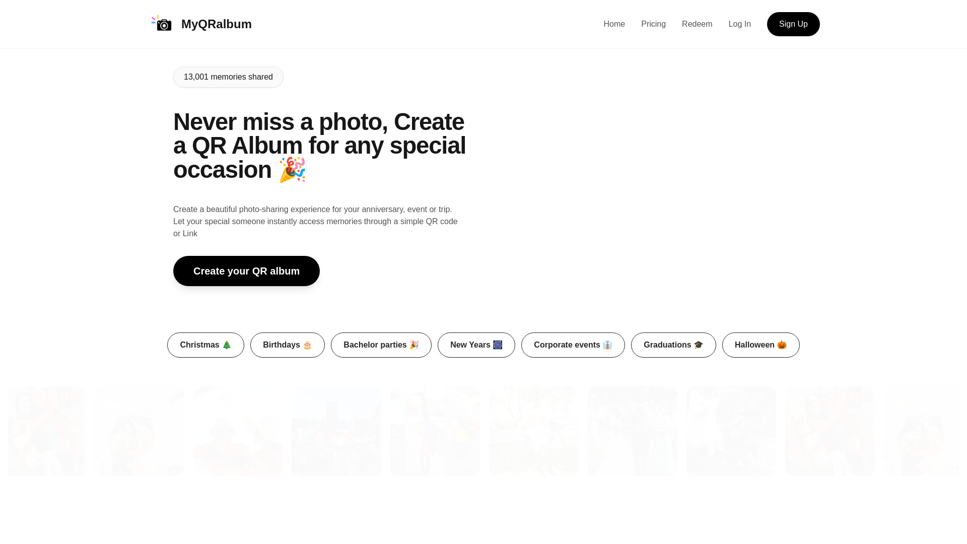website screenshot of https://myqralbum.com/