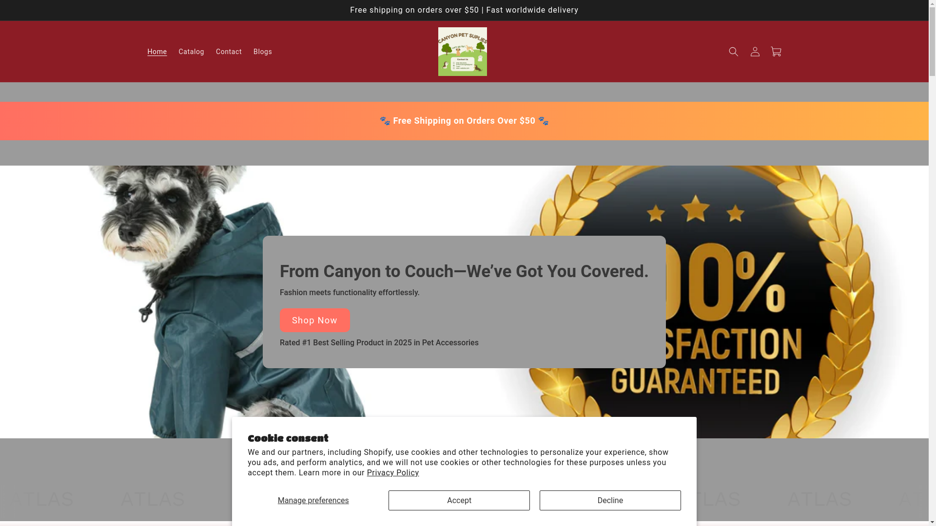 website screenshot of https://canyonpetsupplies.com/