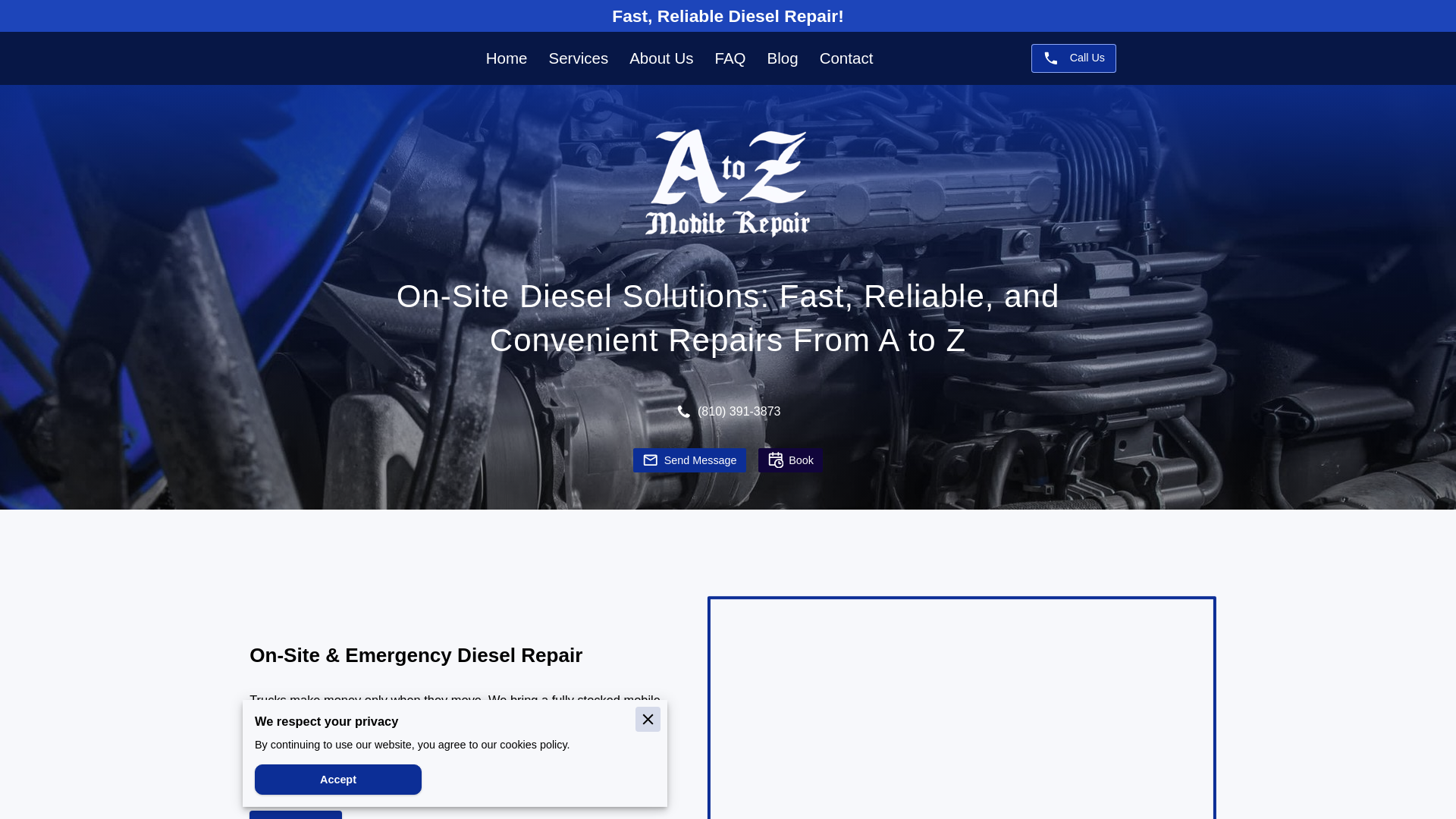 website screenshot of https://atozmobilerepair.biz/