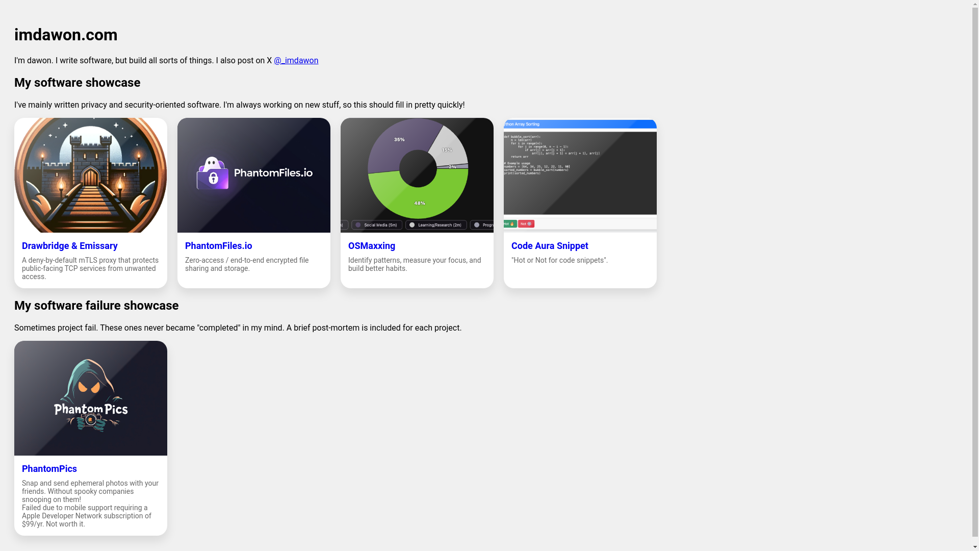 website screenshot of https://imdawon.pages.dev/