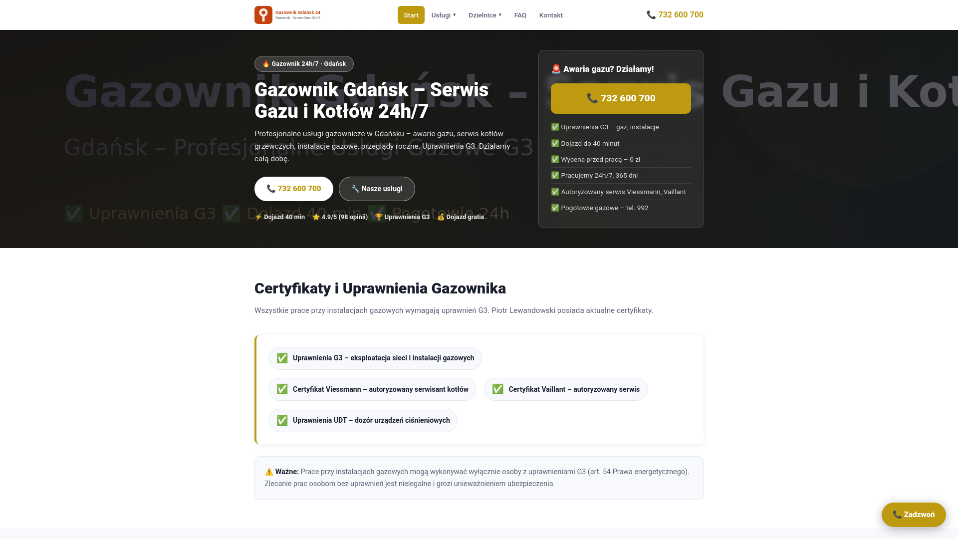 website screenshot of https://gazownik-gdansk24.pl/