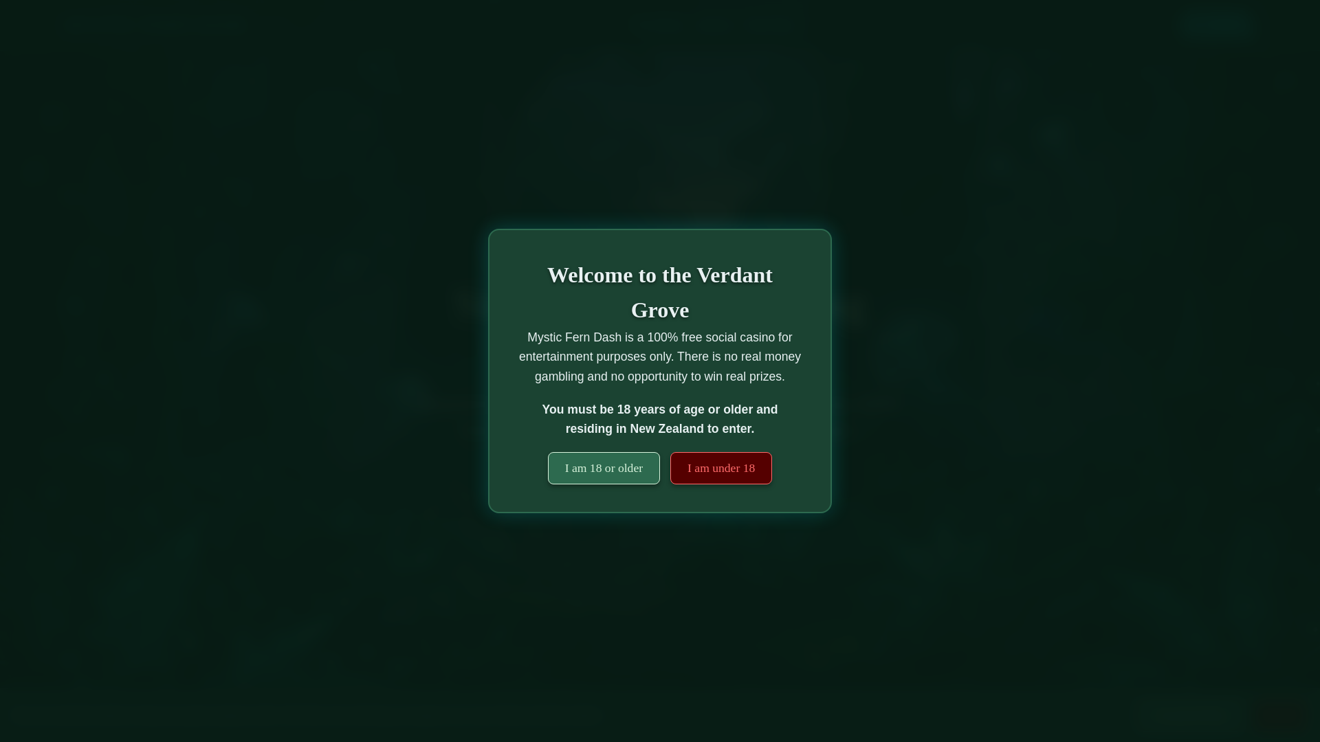 website screenshot of https://mysticferndash.com