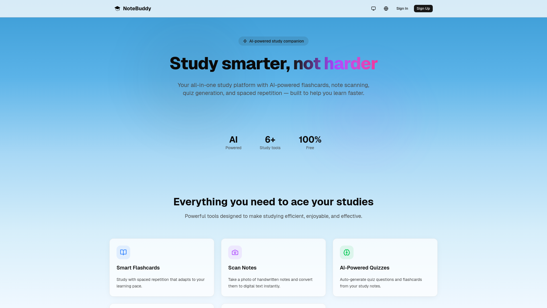 website screenshot of https://notebuddy.space