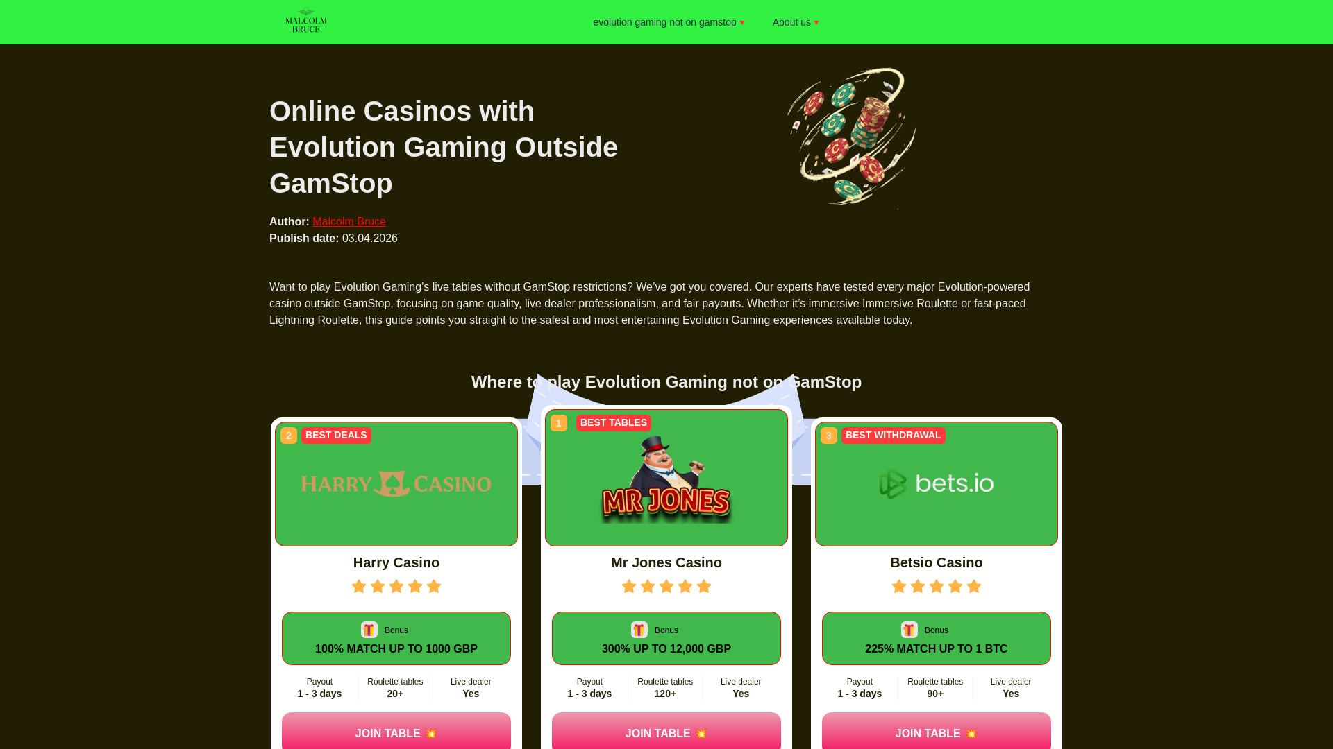 website screenshot of https://non-gamstop-evolution.com