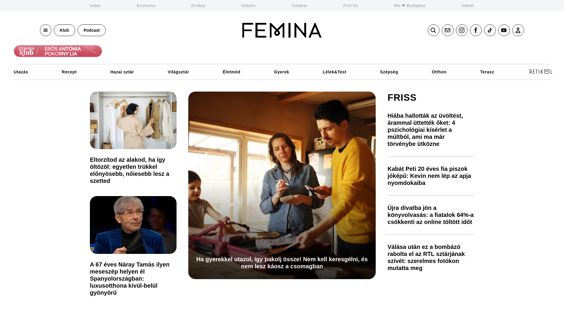 website screenshot of https://femina.hu/
