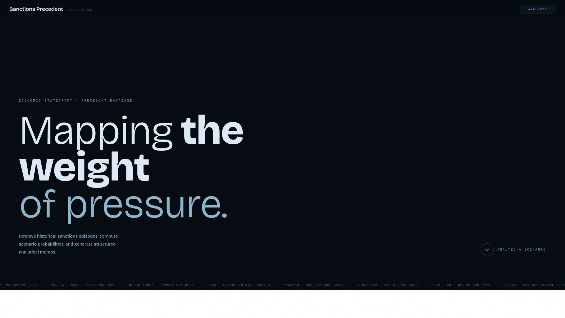 website screenshot of https://sanctionsprecedent.space