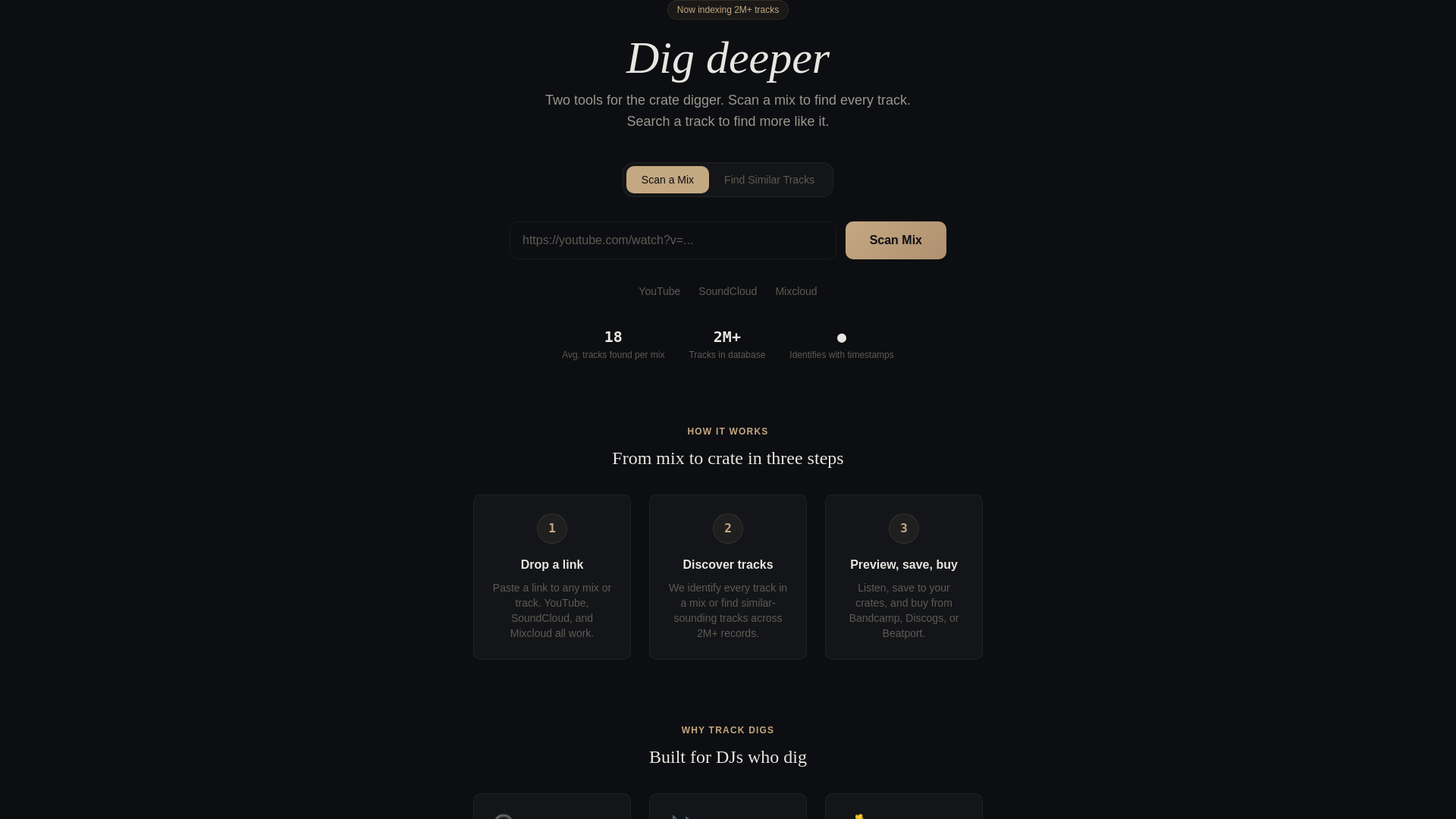 website screenshot of https://trackdigs.com/