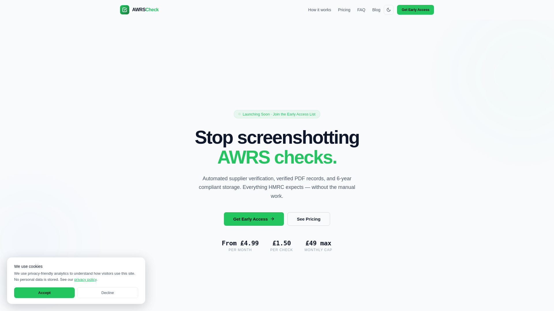 website screenshot of https://awrscheck.co.uk/