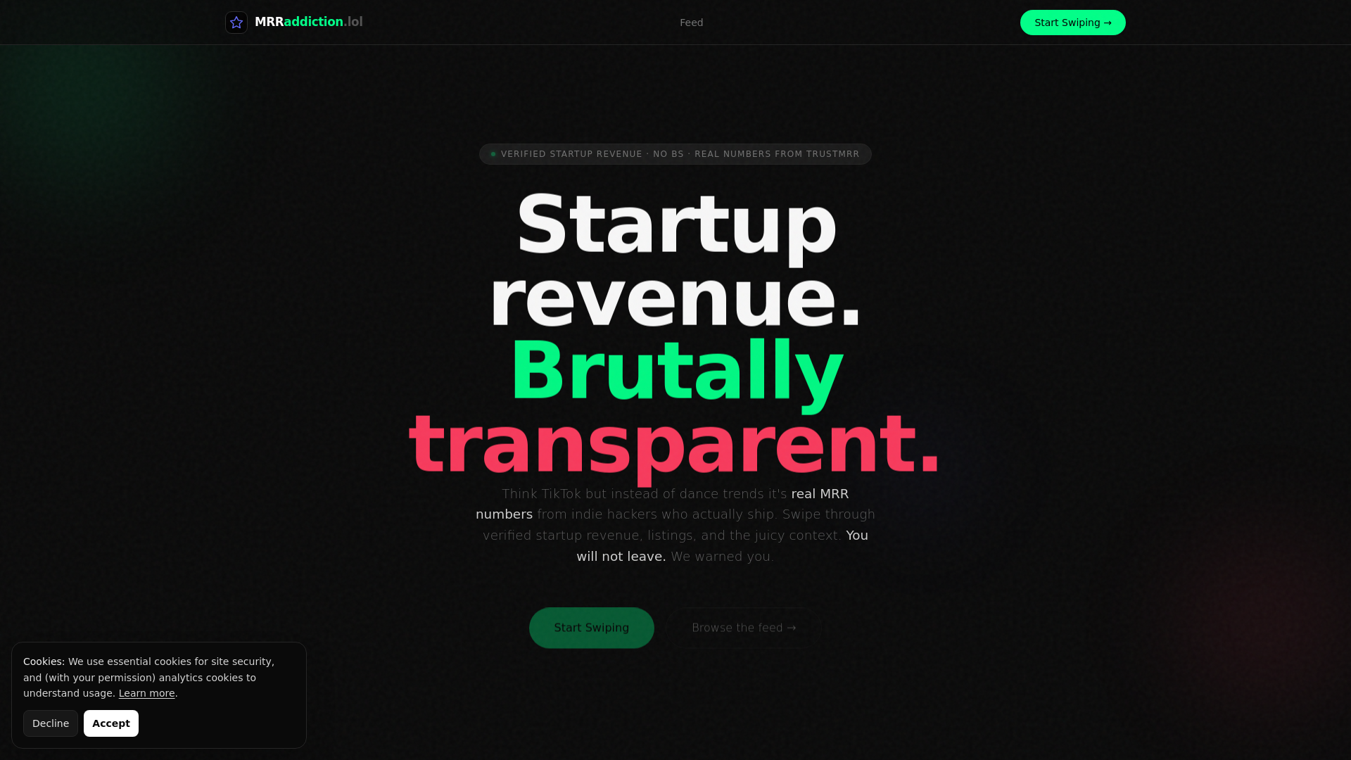 website screenshot of https://mrraddiction.lol/