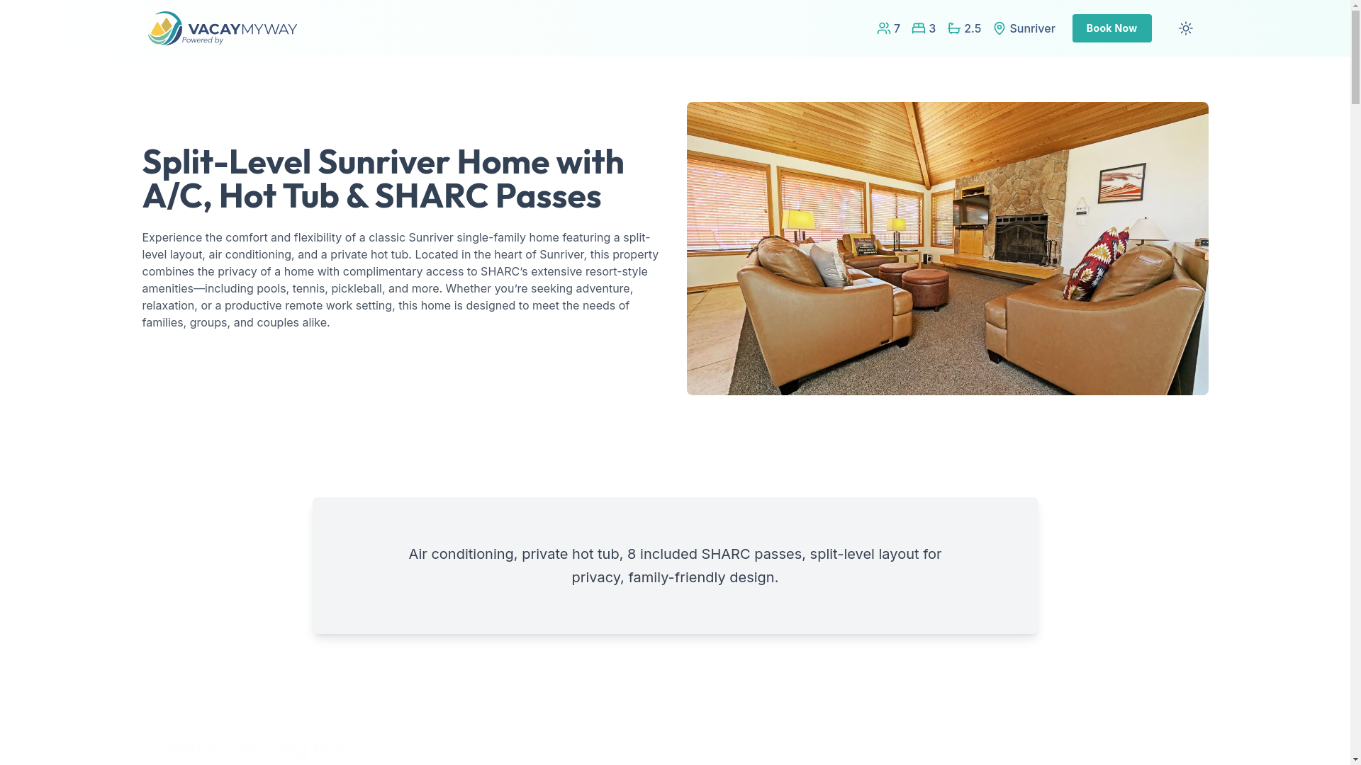 website screenshot of https://sunriversharc.vacations/
