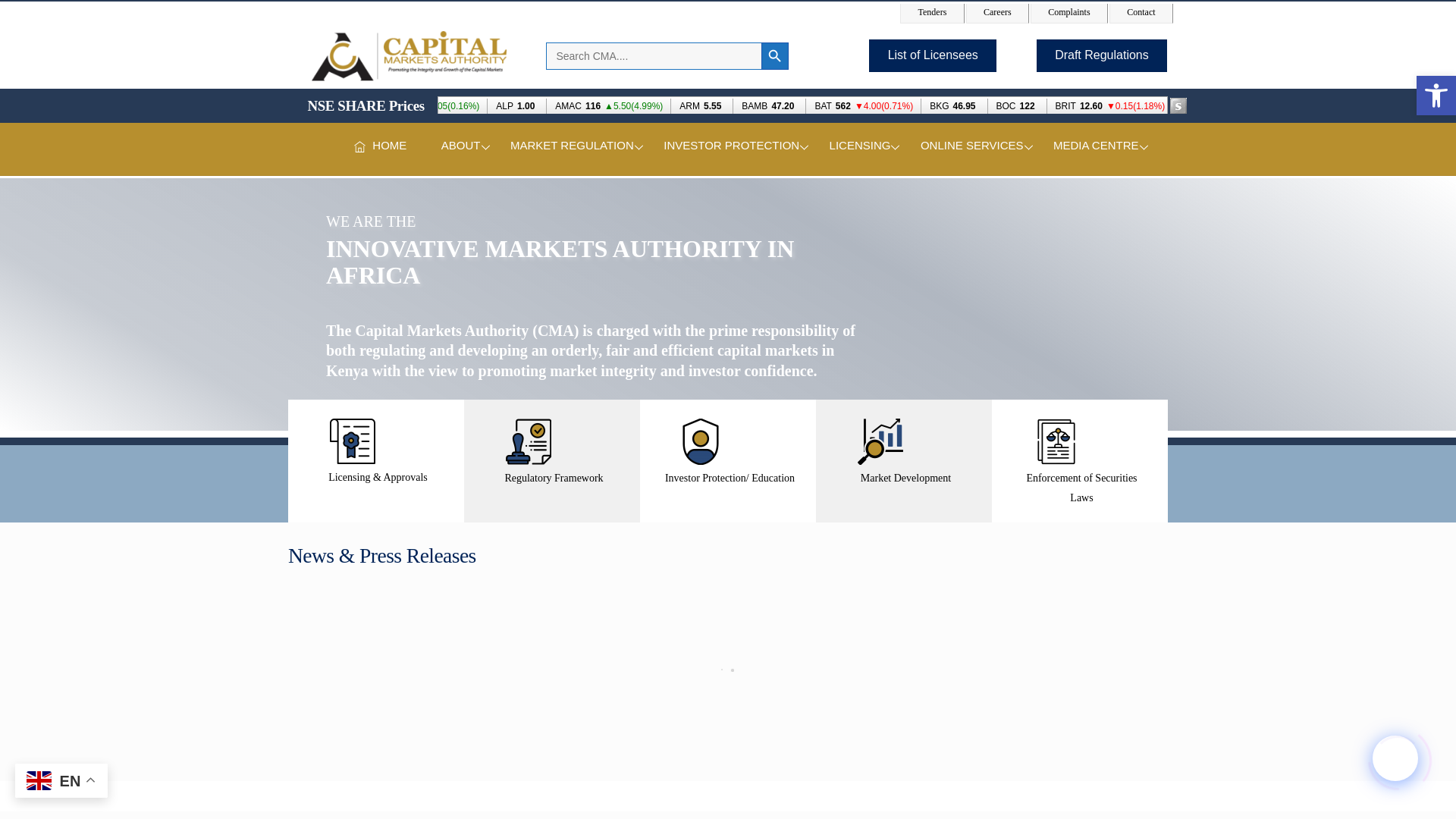 website screenshot of https://cma.or.ke