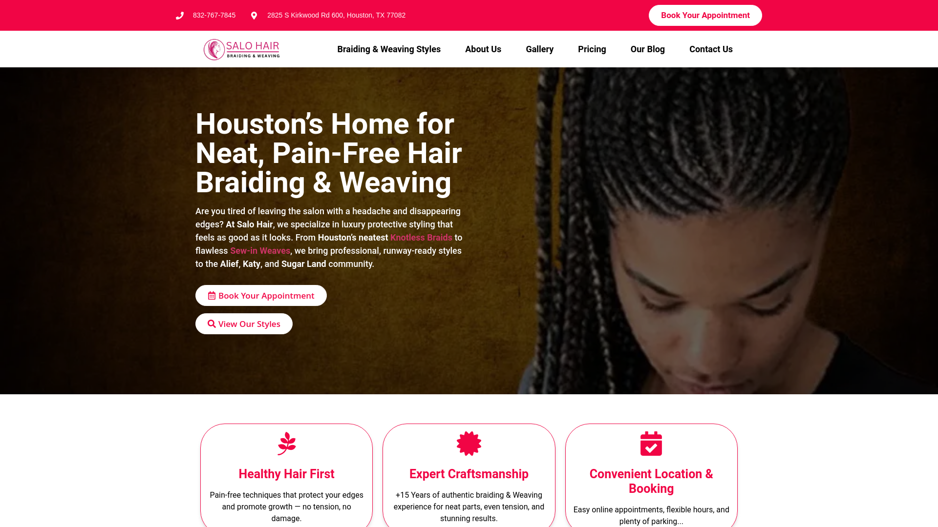 website screenshot of https://salohairbraiding.net/