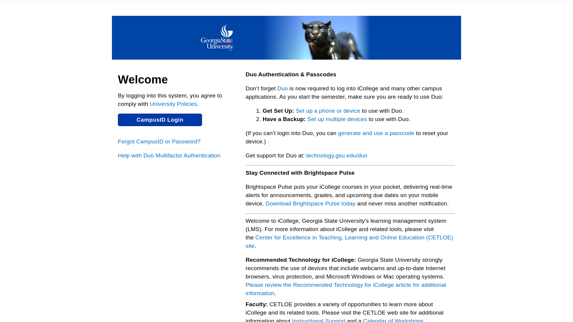 website screenshot of https://gastate.view.usg.edu