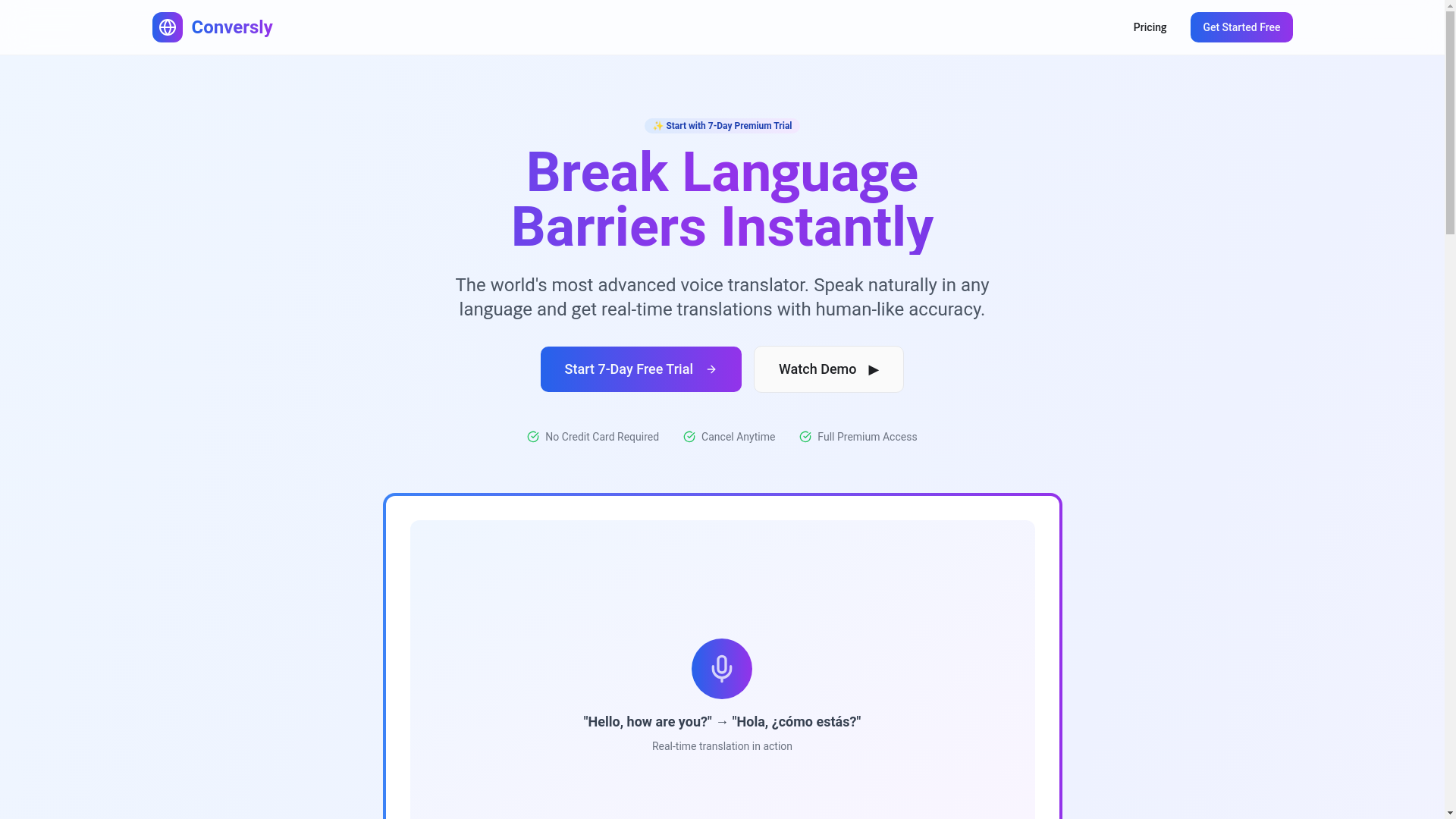 website screenshot of https://conversely.live/