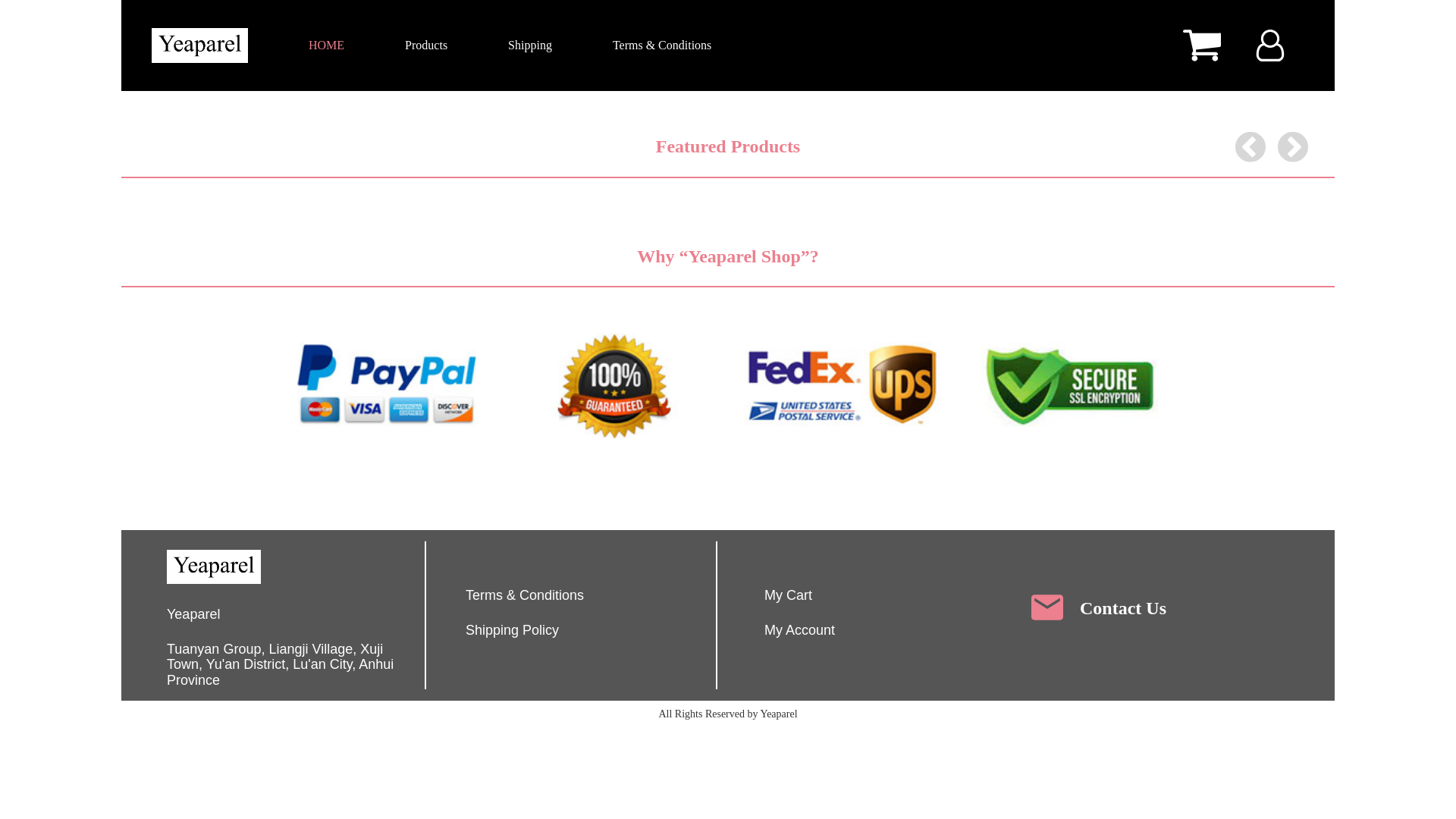 website screenshot of https://yeaparel.click/