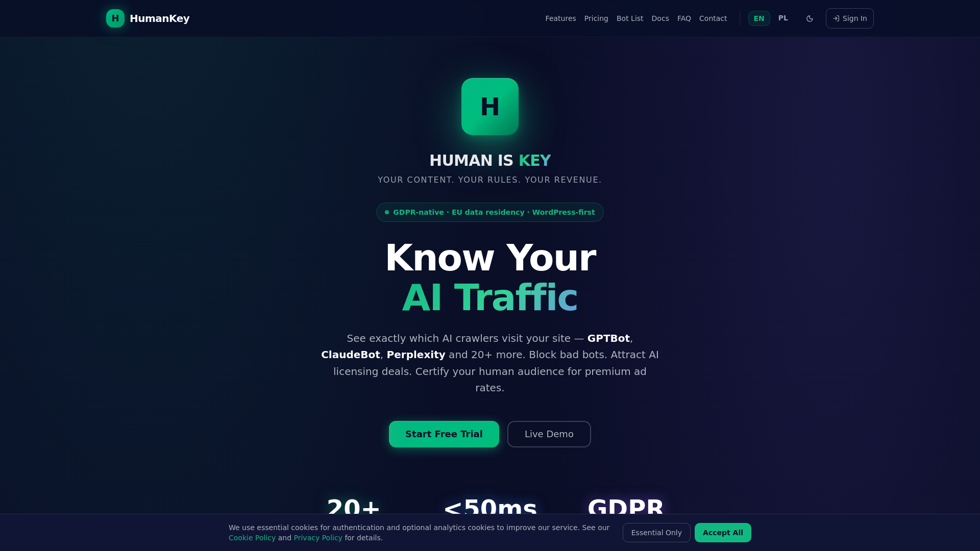 website screenshot of https://humankey.io/