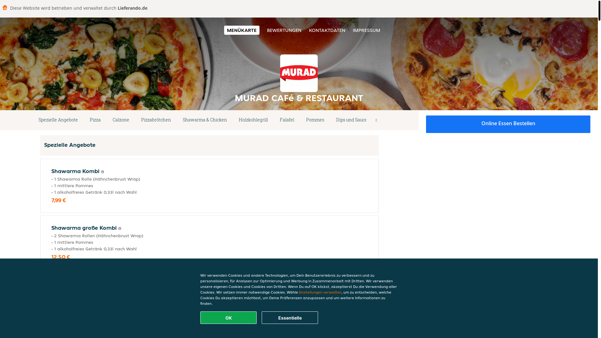 website screenshot of https://muradcaferestaurant-moers.de/