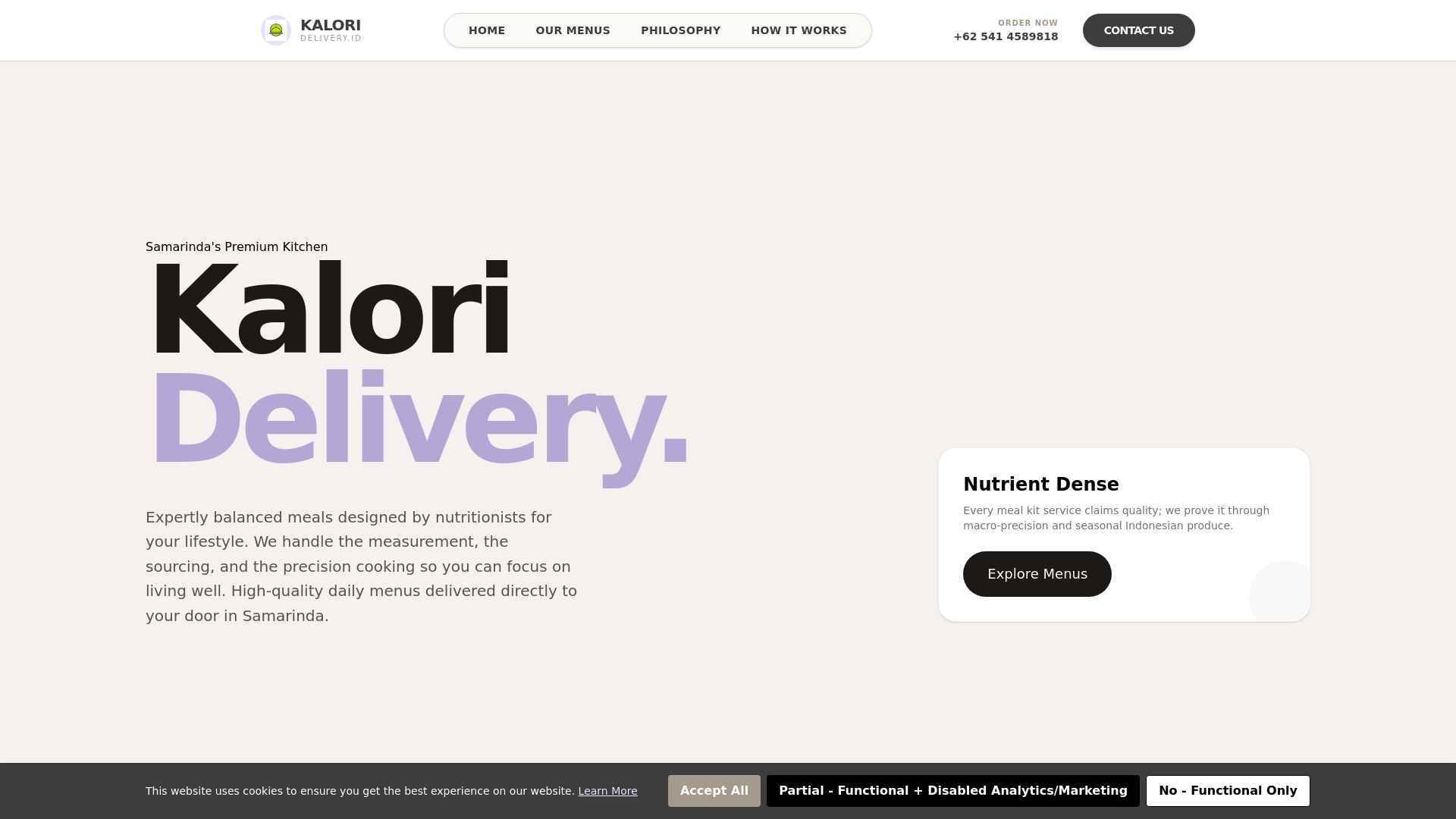 website screenshot of https://kaloridelivery.info/